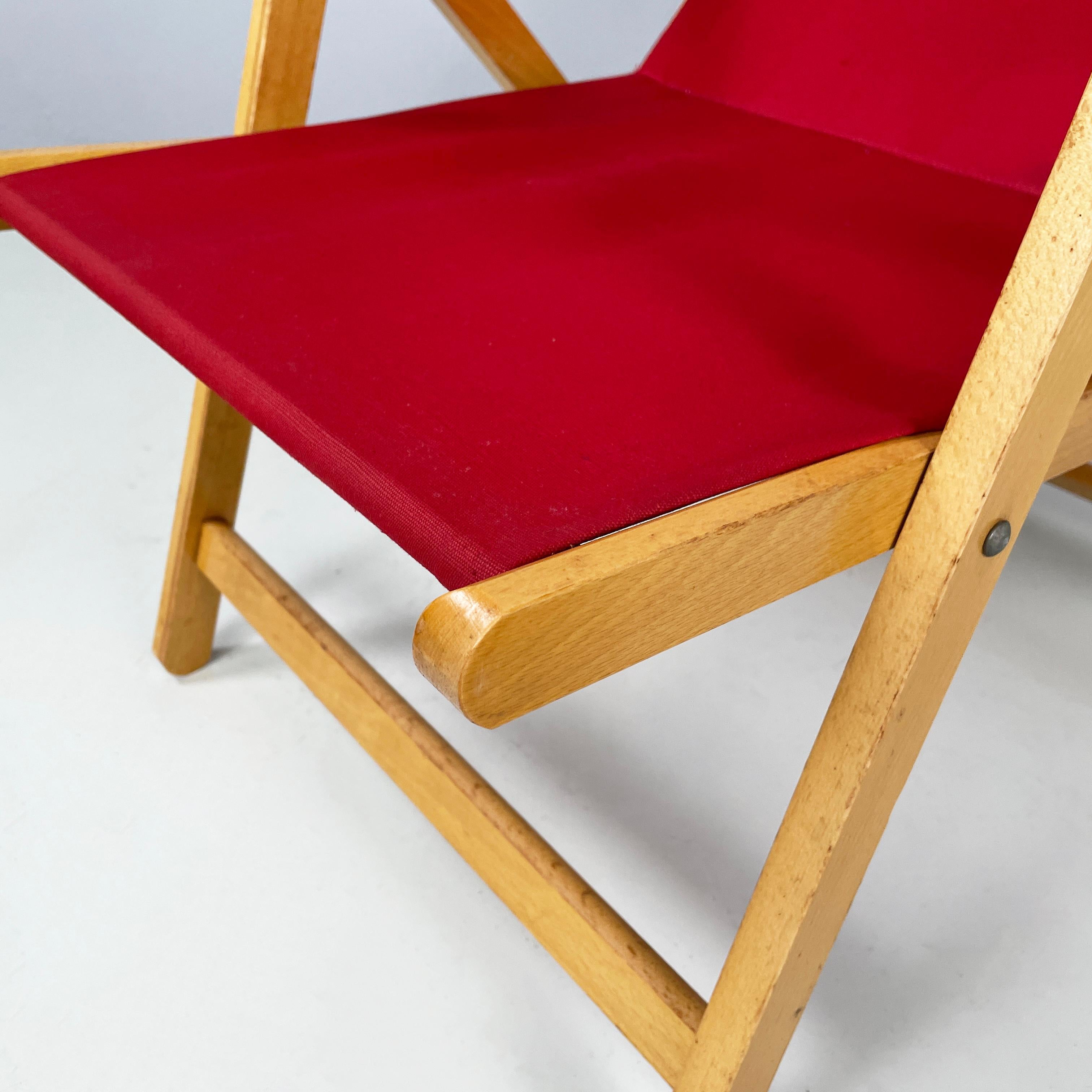 Italienischer Deckenstuhl aus der Mitte des Jahrhunderts aus rotem Stoff und Holz von fratelli Reguitti, 1960er Jahre im Angebot 5