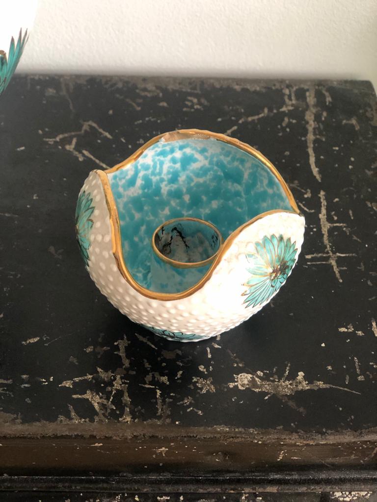 Italian Midcentury Decorative Bowl and Candle Holder by Ars Deruta ...