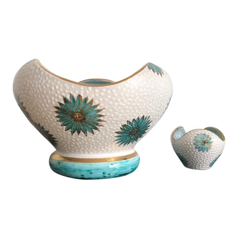 Italian Midcentury Decorative Bowl and Candle Holder by Ars Deruta ...