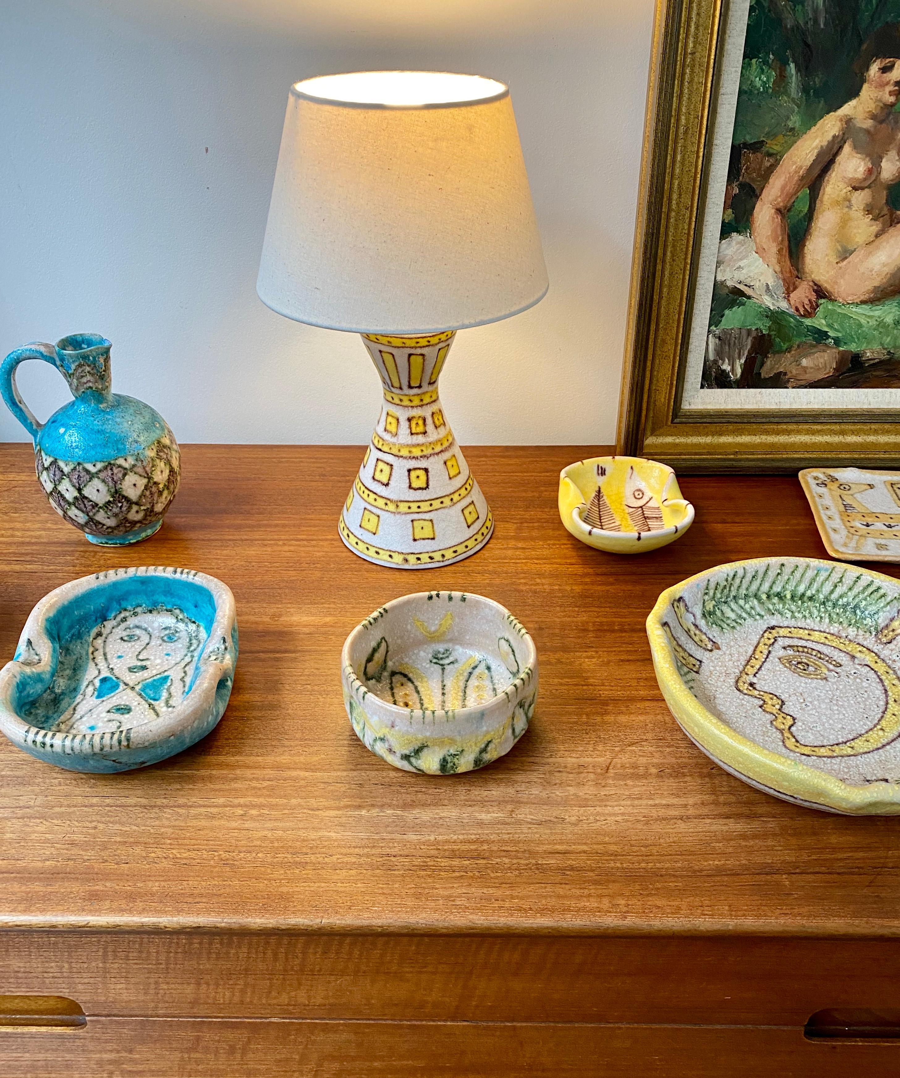 Hand-Painted Italian Midcentury Decorative Ceramic Bowl by Guido Gambone, circa 1950s