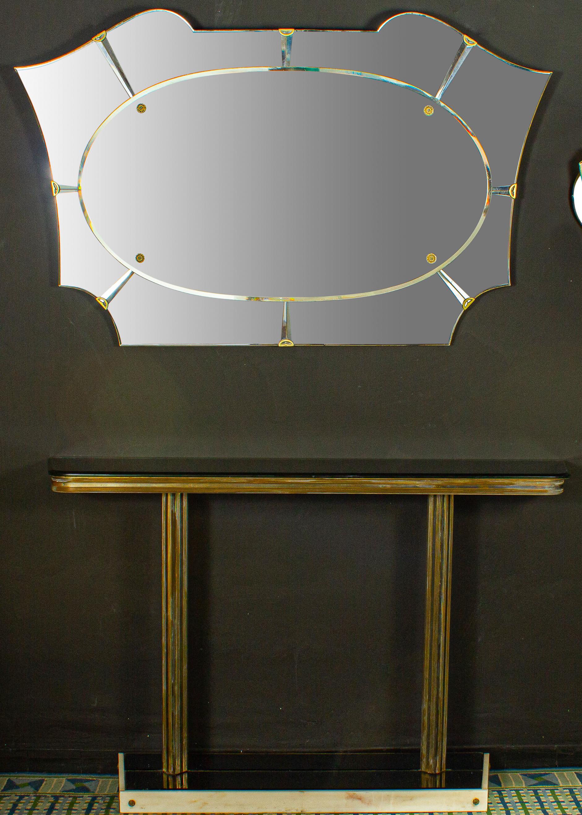 Italian Midcentury Design Console Table with Mirror and Sconces, 1950 In Good Condition In Rome, IT