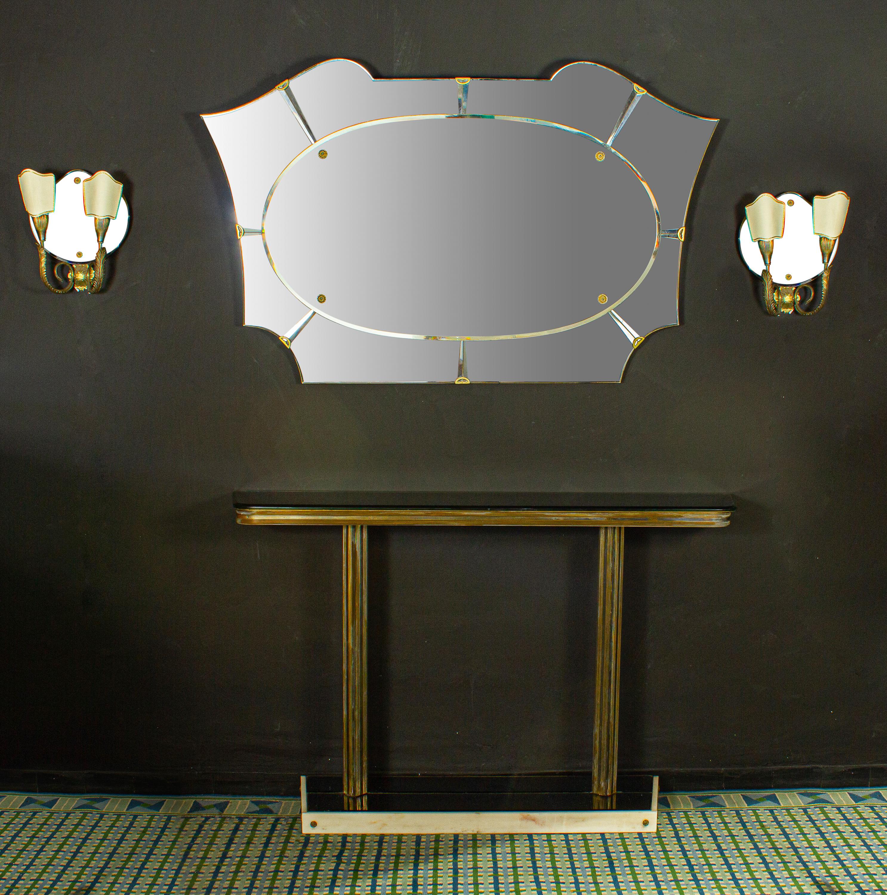 Italian Midcentury Design Console Table with Mirror and Sconces, 1950 1