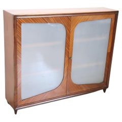 Italian Mid-Century Design Walnut and Satin Glass Doors Vitrine, 1950s