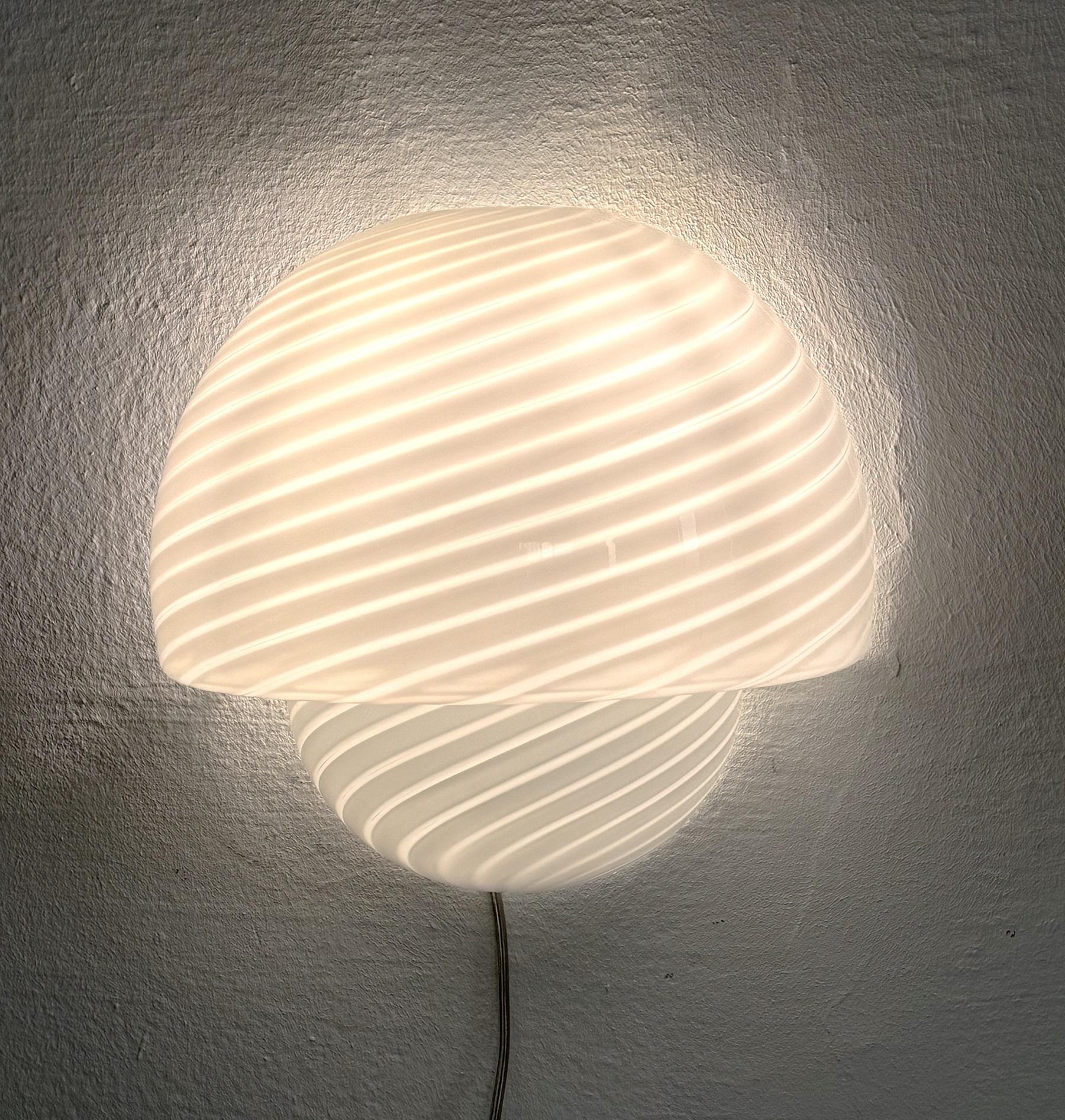 Mid-Century Modern Italian Mid-century Designer  Murano Swirl Glass Mushroom Wall Sconces, 1970s For Sale