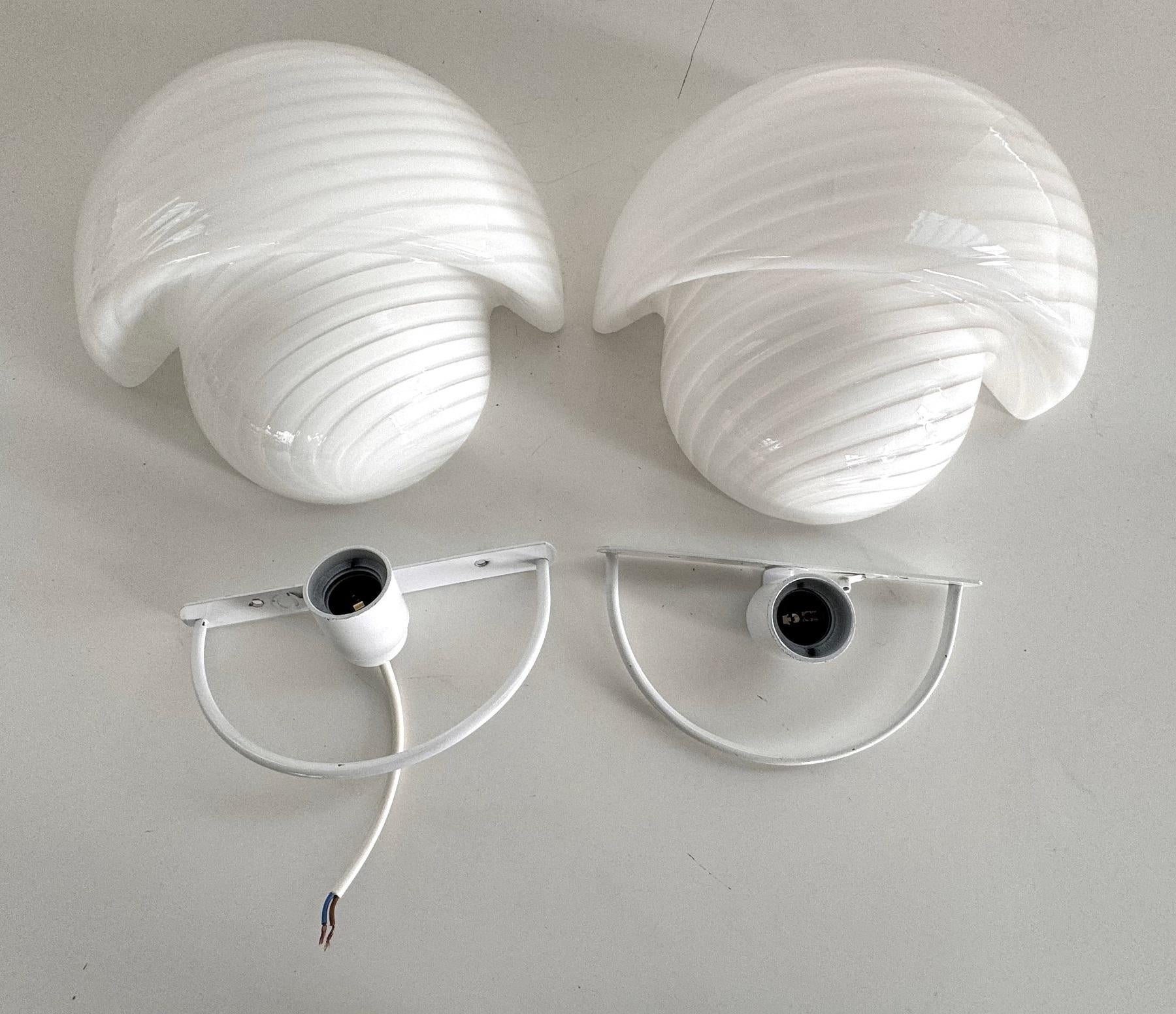 Metal Italian Mid-century Designer  Murano Swirl Glass Mushroom Wall Sconces, 1970s For Sale
