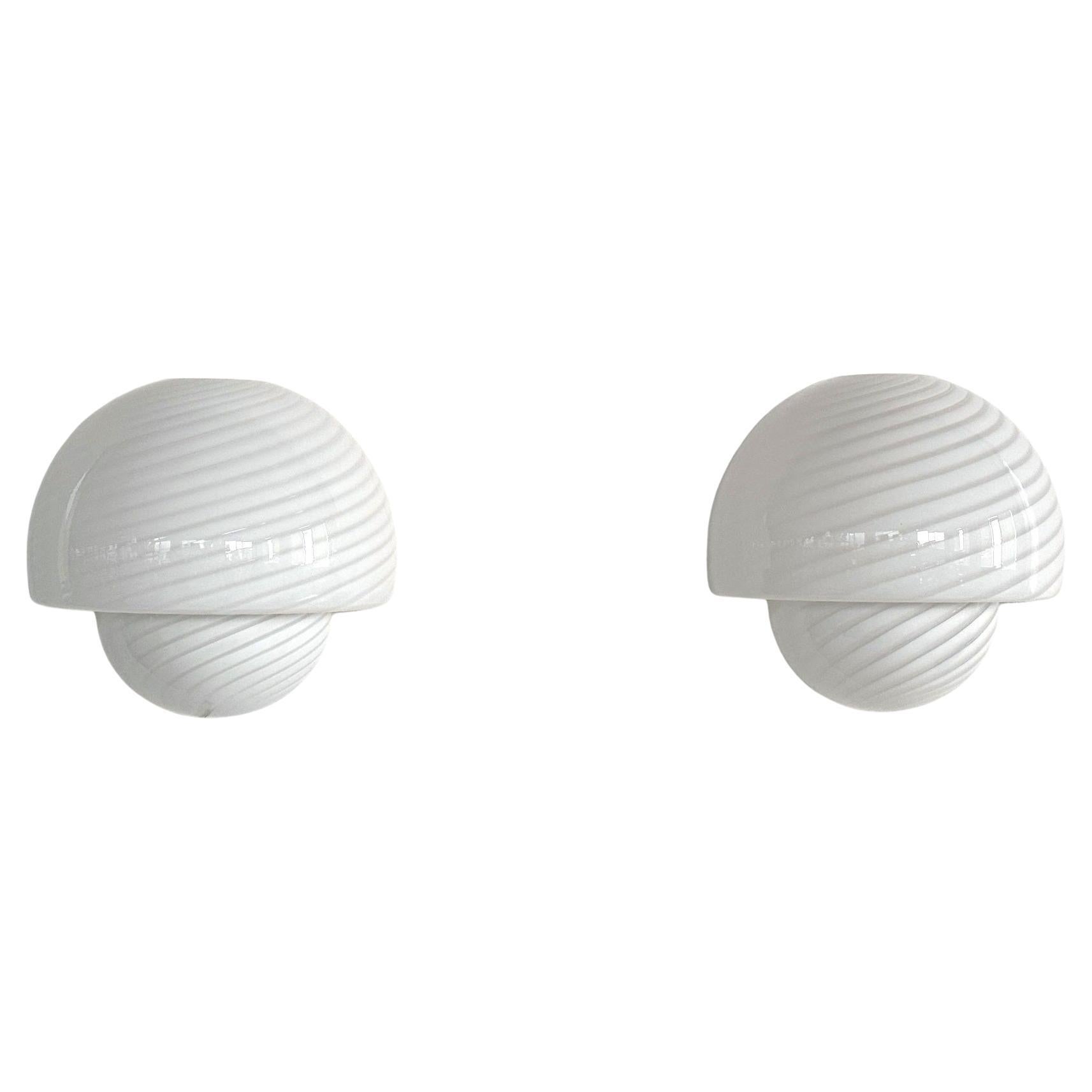 Italian Mid-century Designer  Murano Swirl Glass Mushroom Wall Sconces, 1970s For Sale