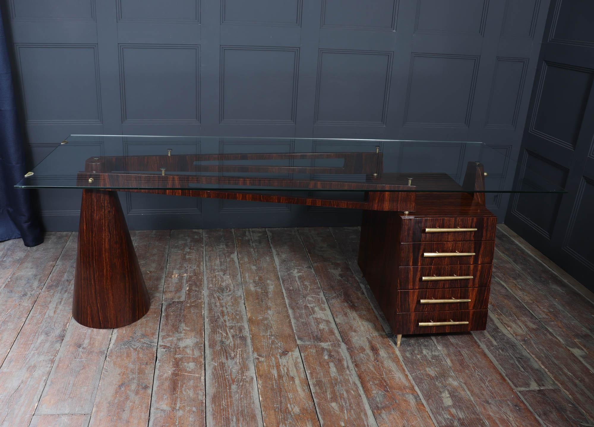 Italian Mid Century Desk in Macassar Ebony 4