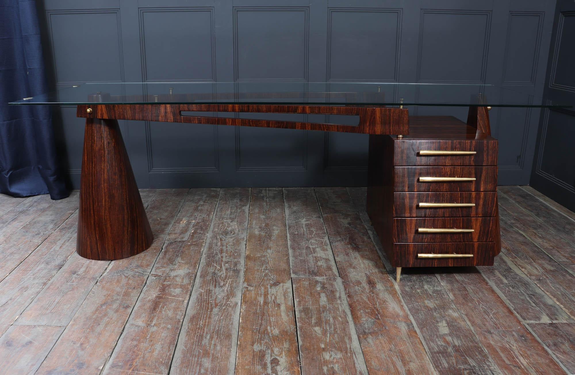 Italian Mid Century Desk in Macassar Ebony 5