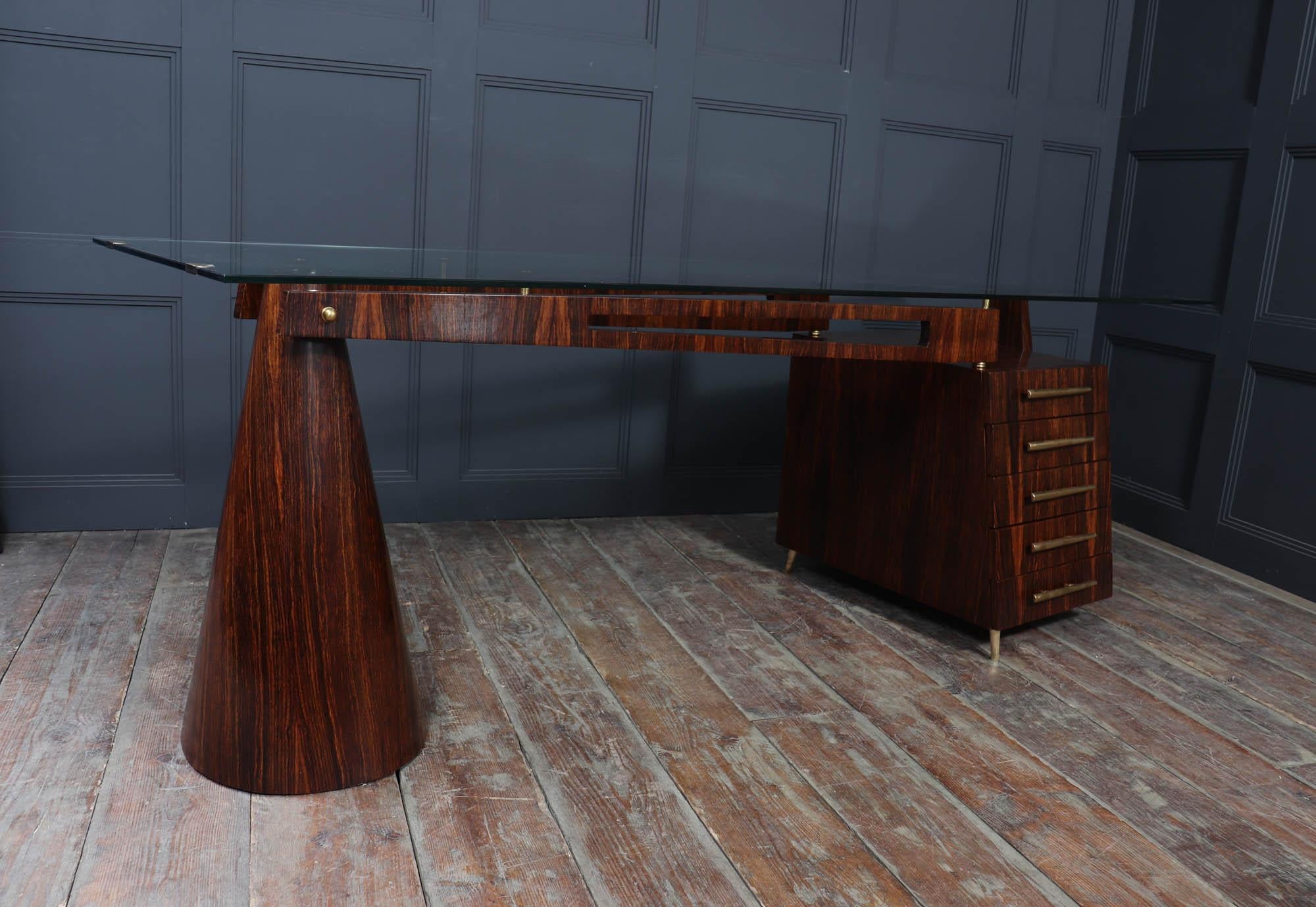 Italian Mid Century Desk in Macassar Ebony 9