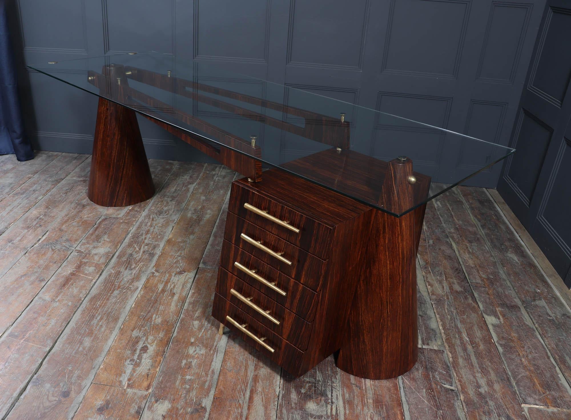 Italian Mid Century Desk in Macassar Ebony 10