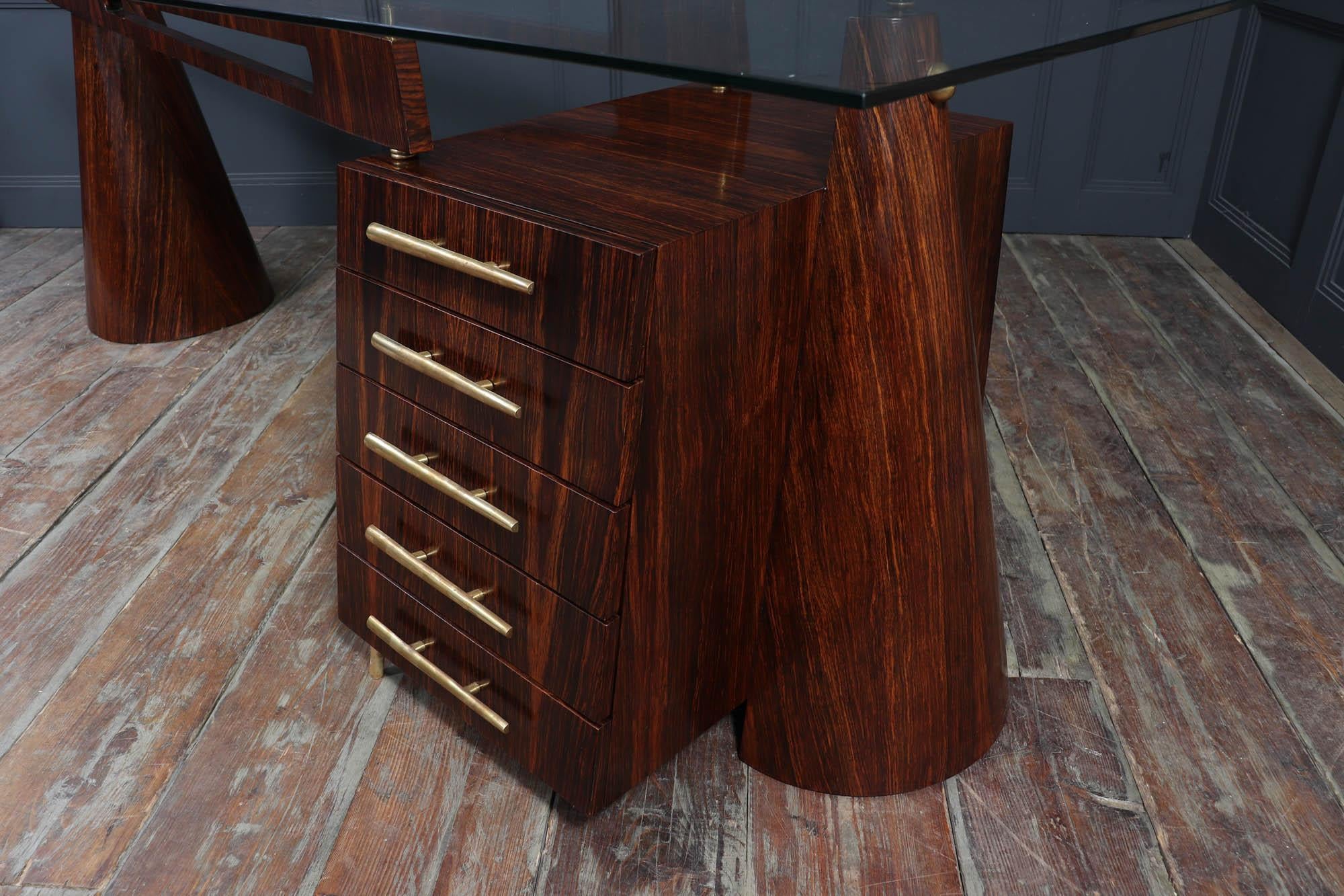 Italian Mid Century Desk in Macassar Ebony 11