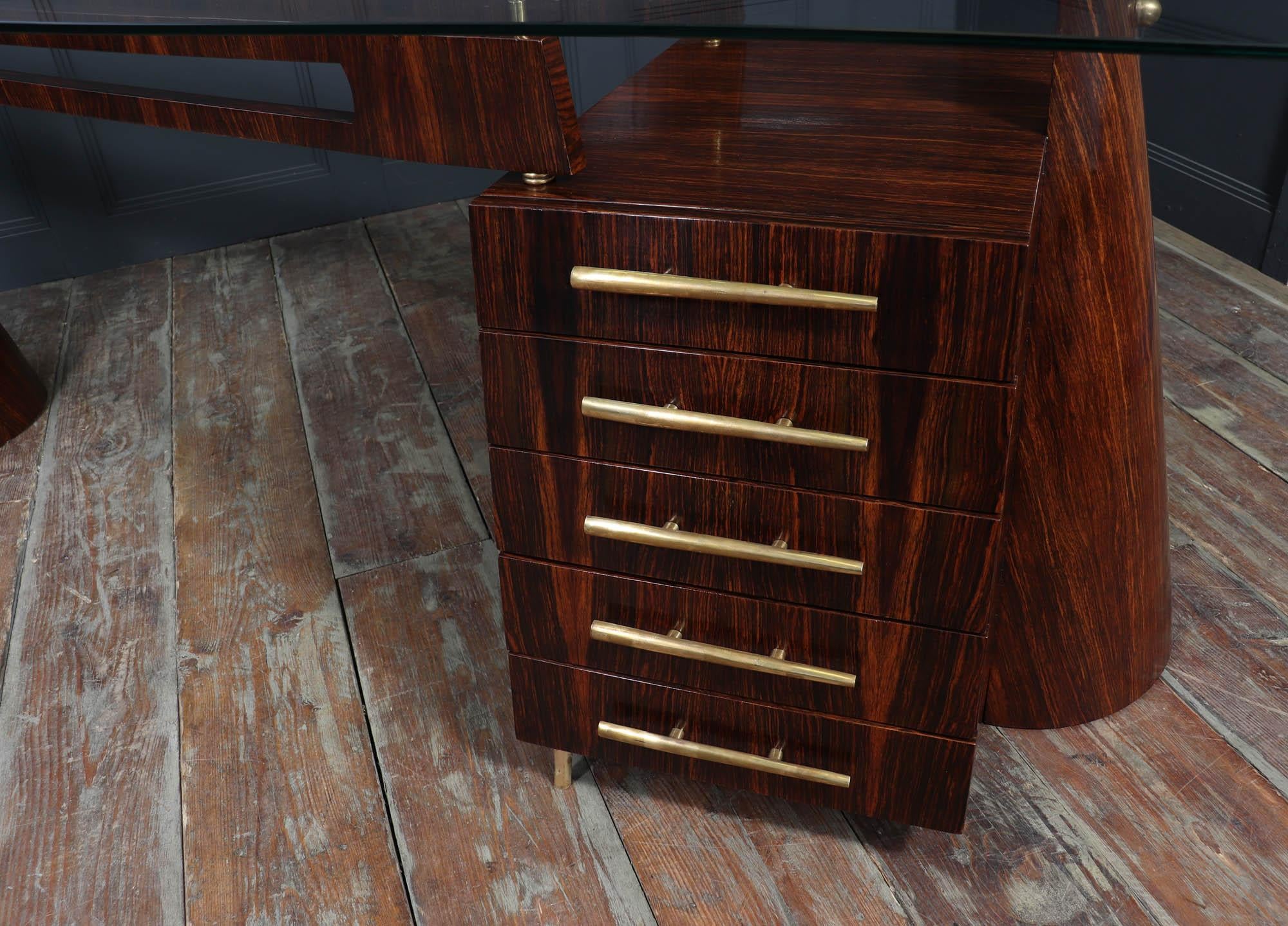 Italian Mid Century Desk in Macassar Ebony 13