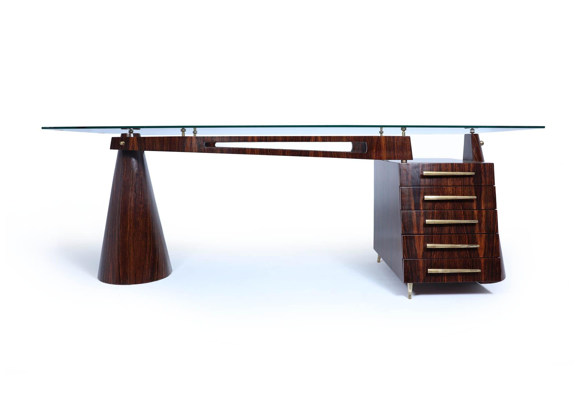Mid-Century Modern Italian Mid Century Desk in Macassar Ebony
