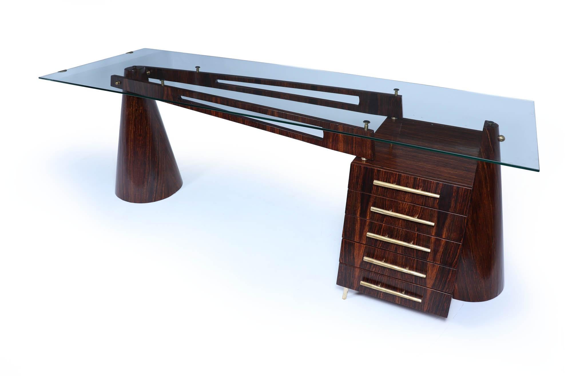 Italian Mid Century Desk in Macassar Ebony In Good Condition In Paddock Wood Tonbridge, GB