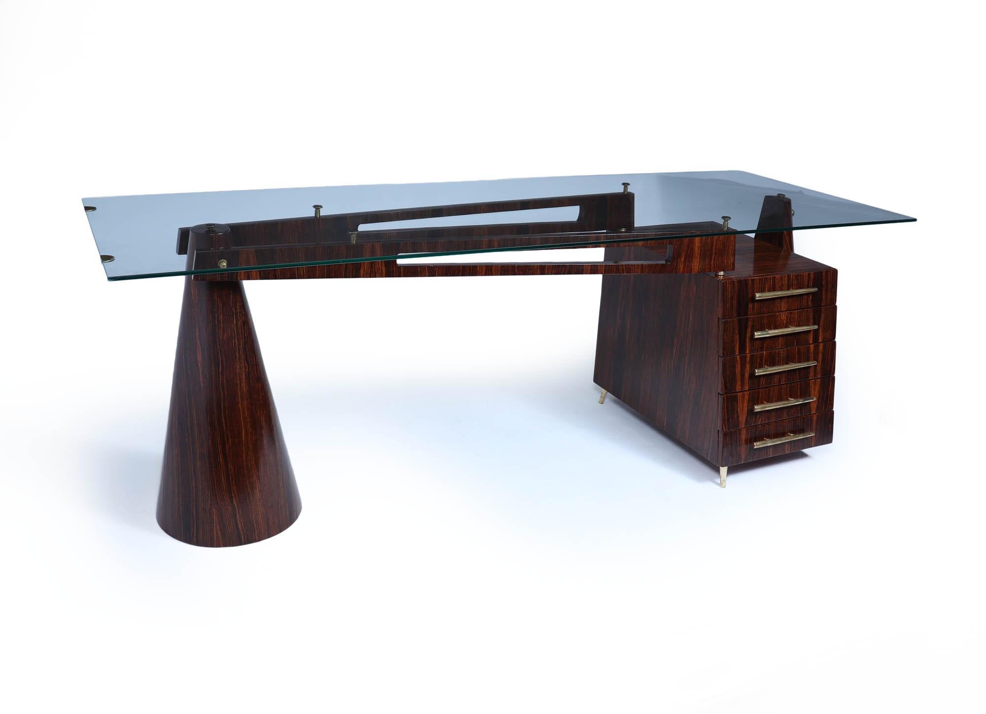 Mid-20th Century Italian Mid Century Desk in Macassar Ebony