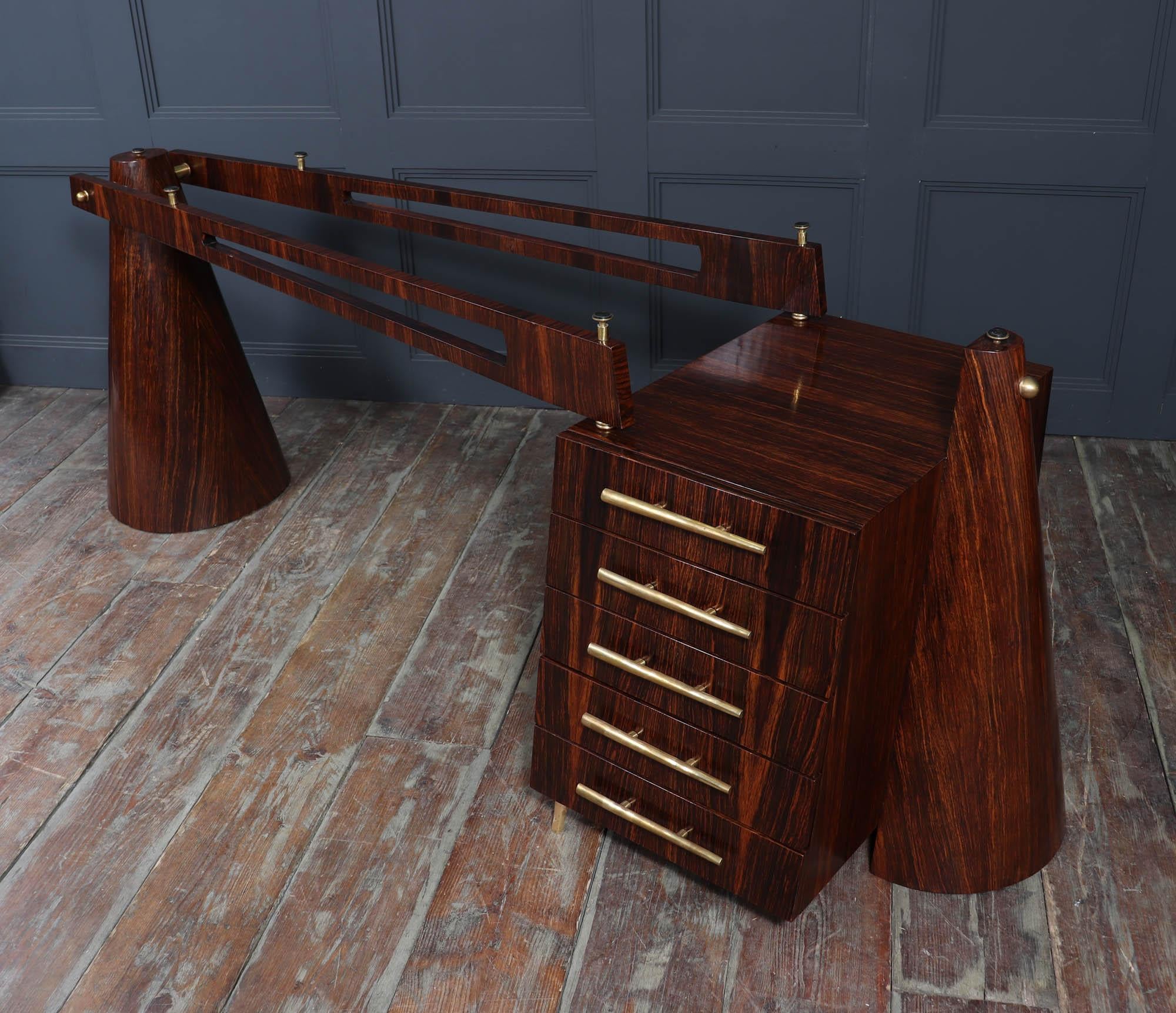 Italian Mid Century Desk in Macassar Ebony 3