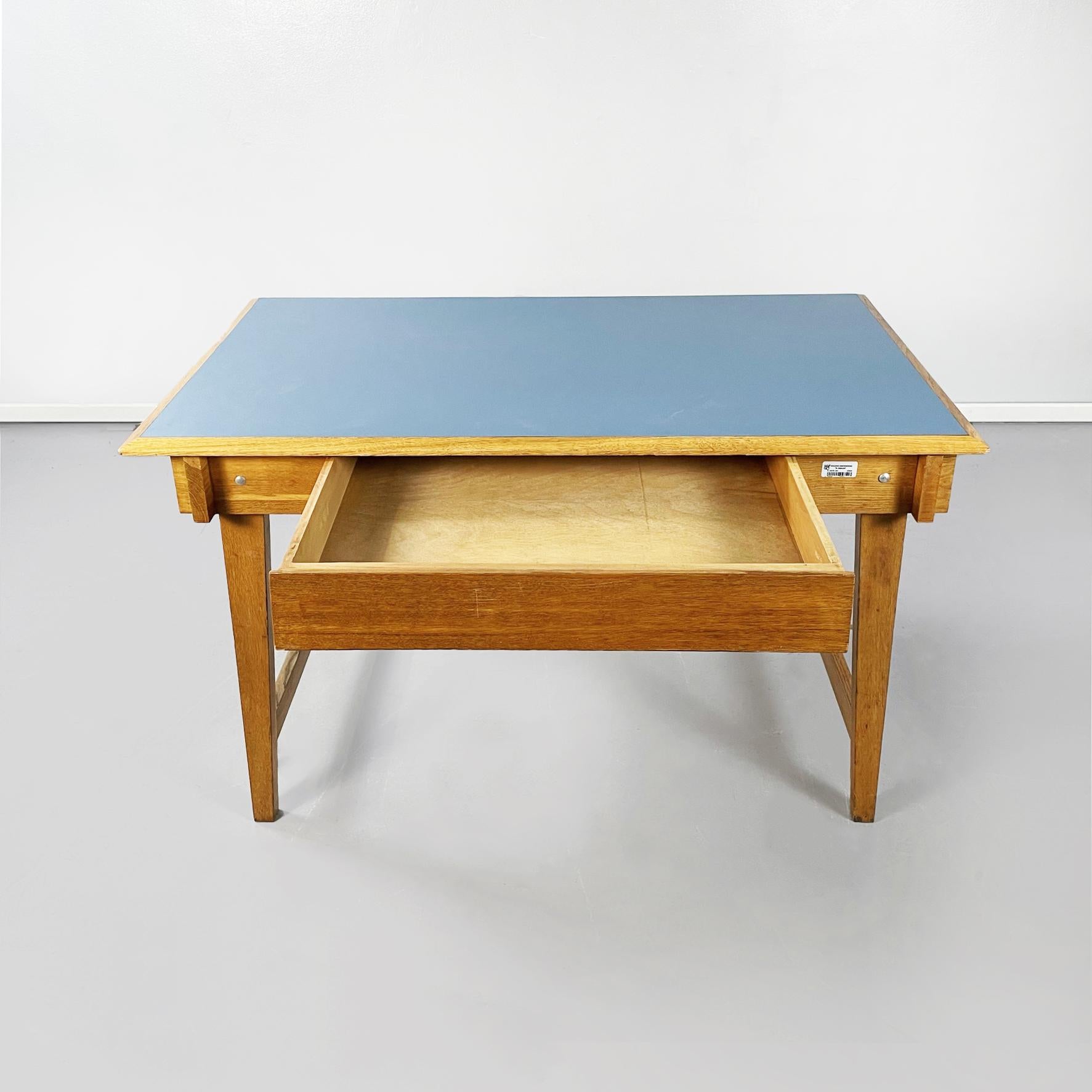 Italian Mid-Century Desk in Solid Wood and Light Blue Formica, 1960s 1