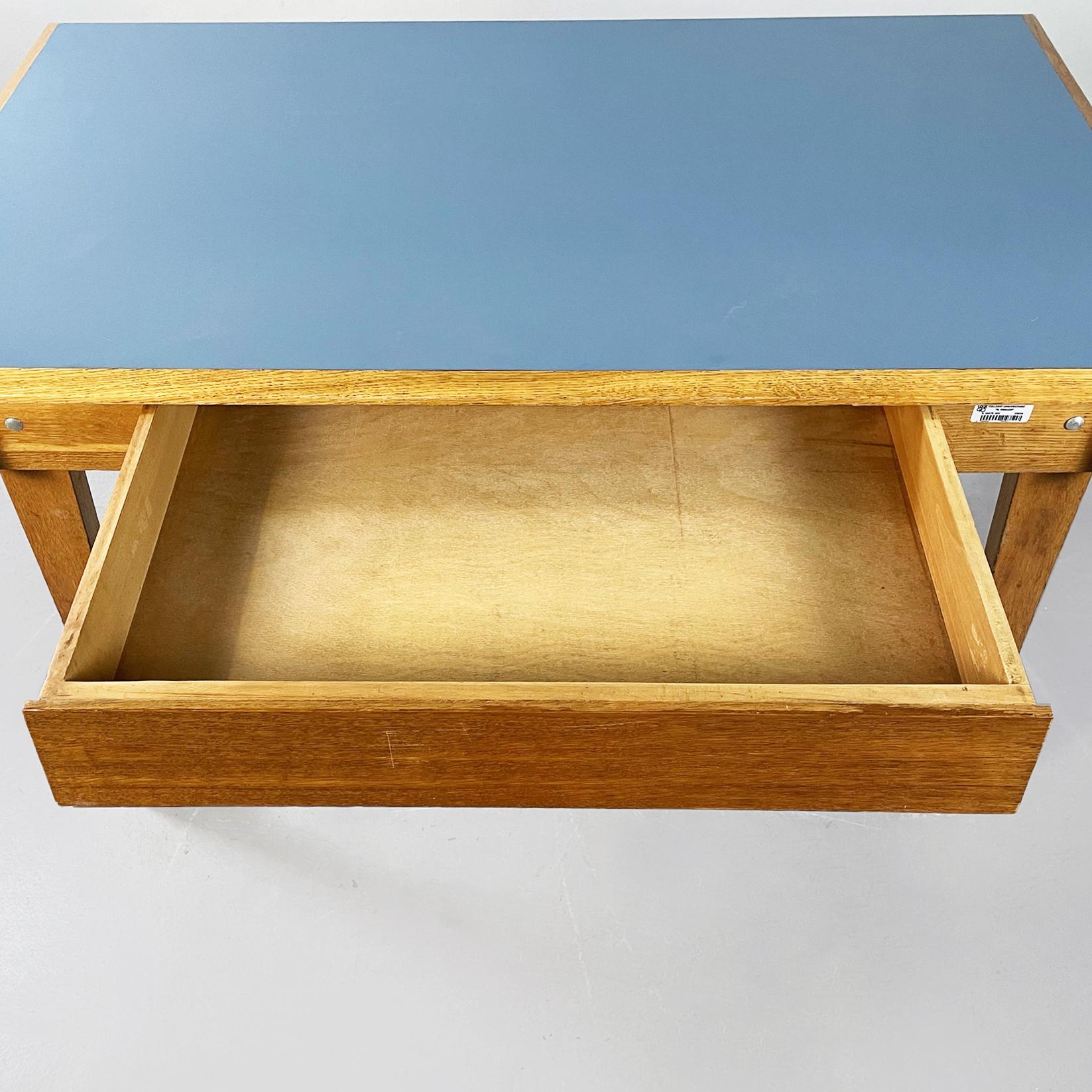 Italian Mid-Century Desk in Solid Wood and Light Blue Formica, 1960s 2