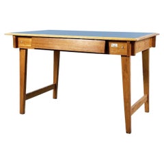Italian Mid-Century Desk in Solid Wood and Light Blue Formica, 1960s