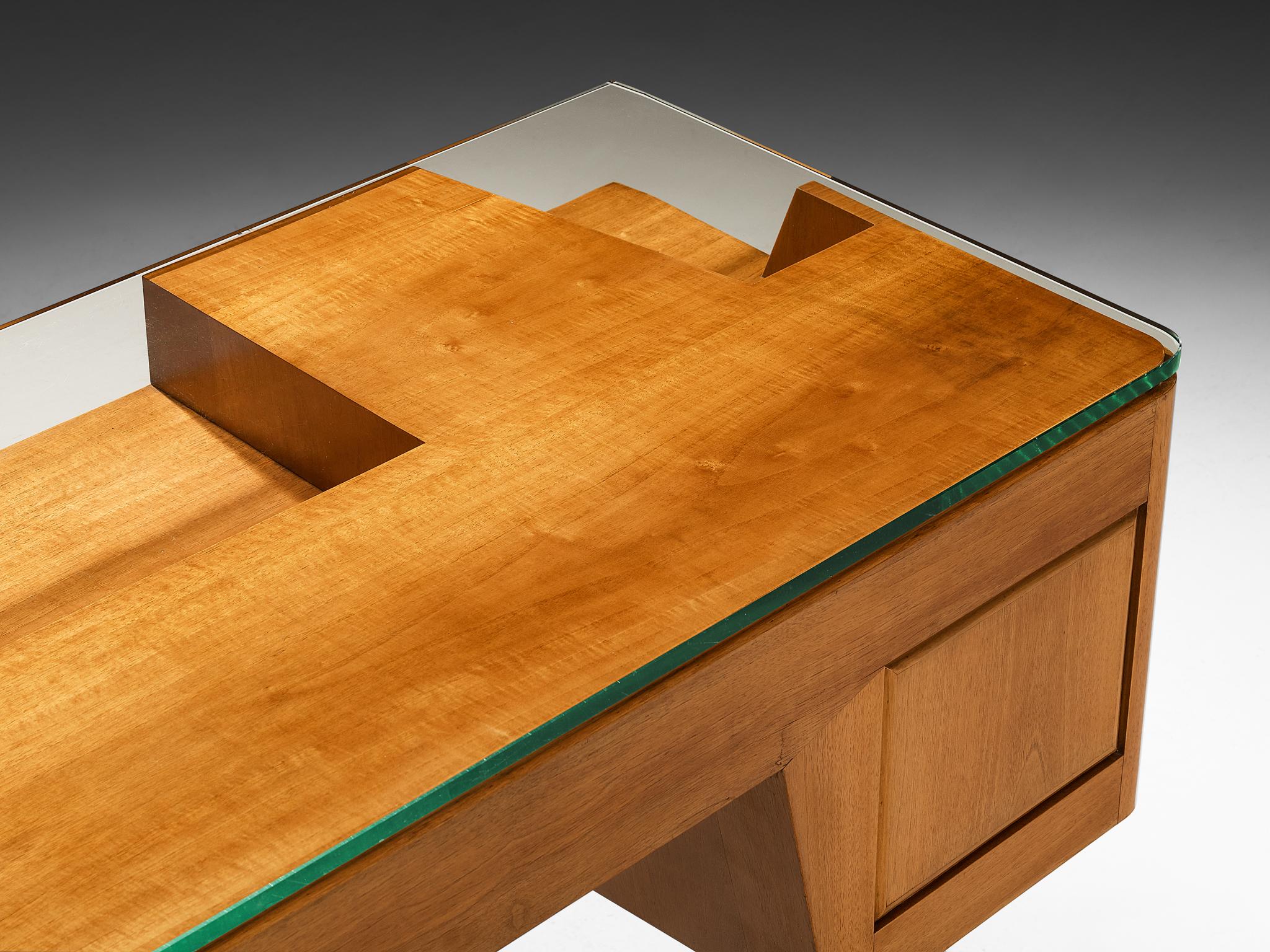 Italian Mid-century Desk in Walnut with Floating Glass Top For Sale 5