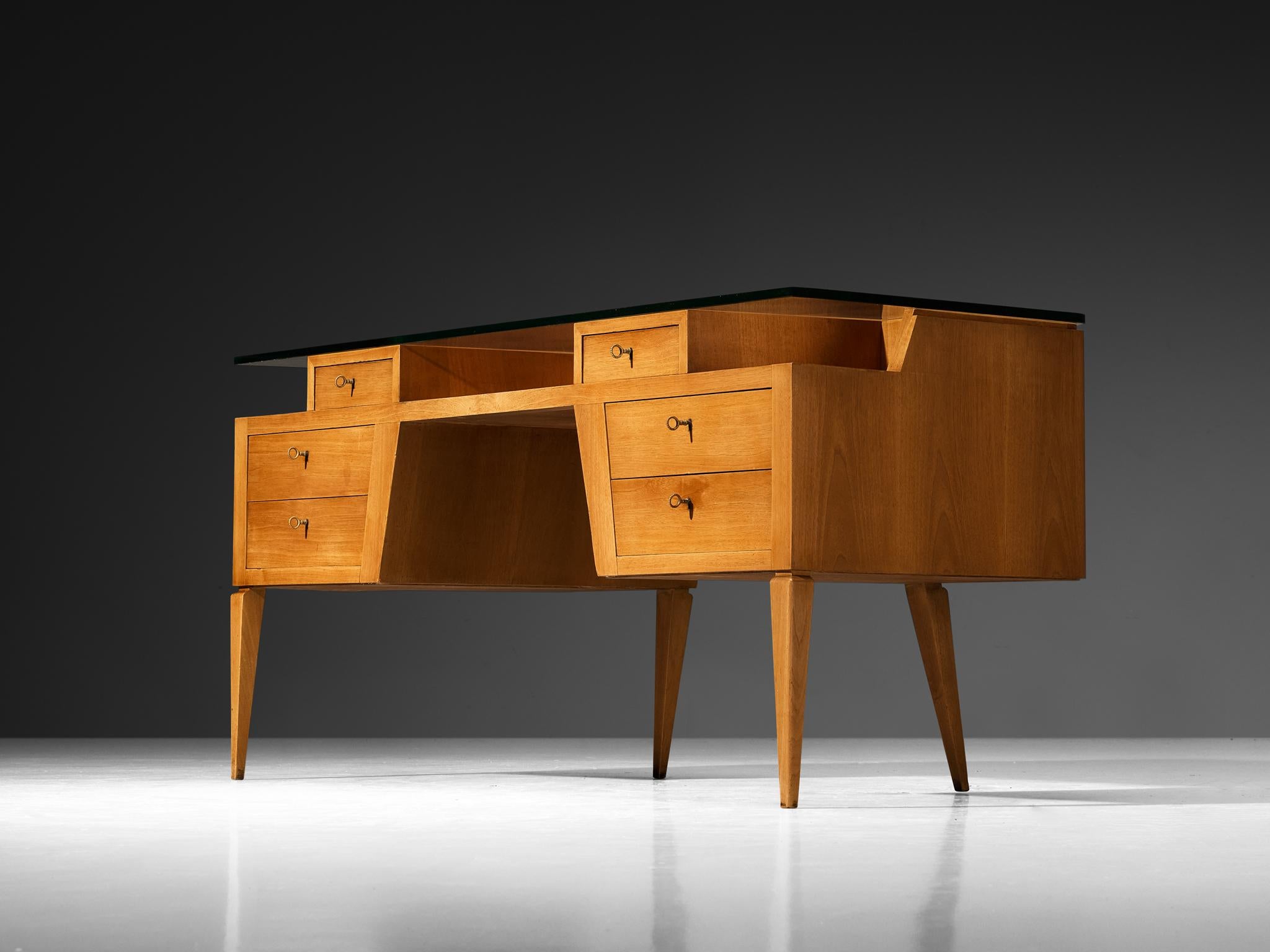 Mid-20th Century Italian Mid-century Desk in Walnut with Floating Glass Top For Sale