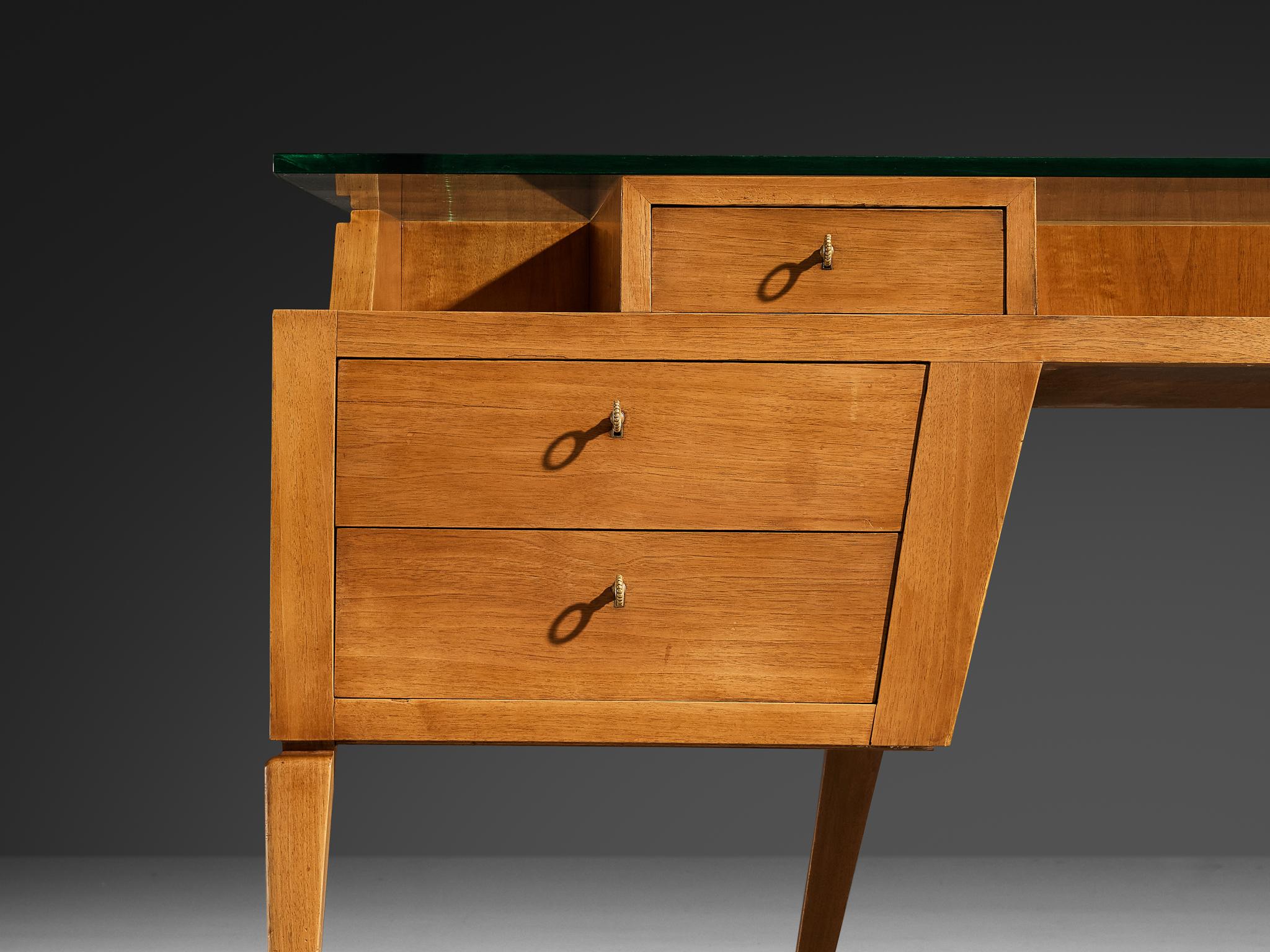 Italian Mid-century Desk in Walnut with Floating Glass Top For Sale 2