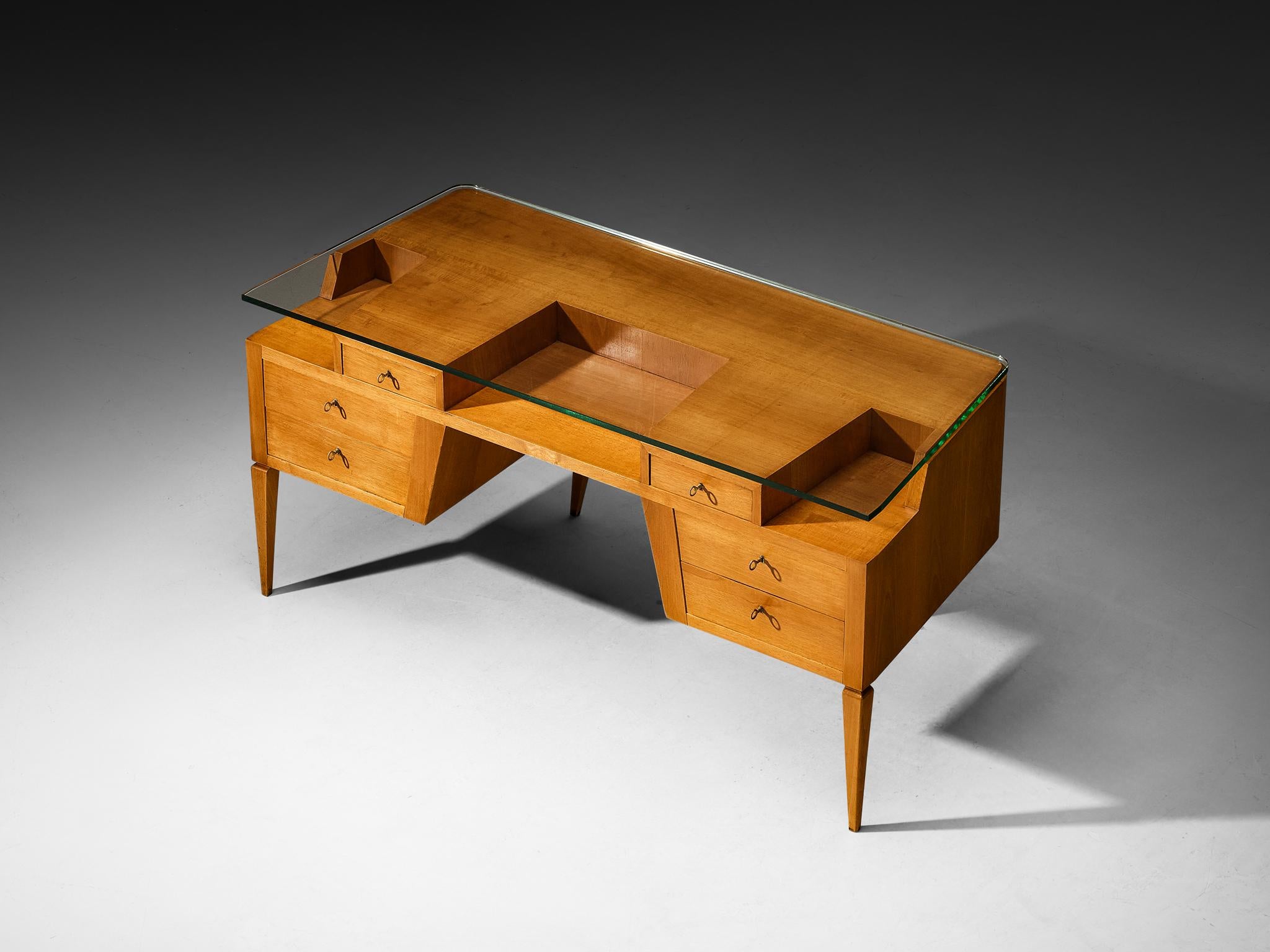Italian Mid-century Desk in Walnut with Floating Glass Top For Sale 3