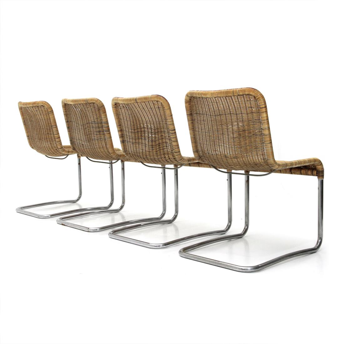 Italian Midcentury Dining Chair in Chromed Metal, 1970s, Set of 4 In Good Condition In Savona, IT