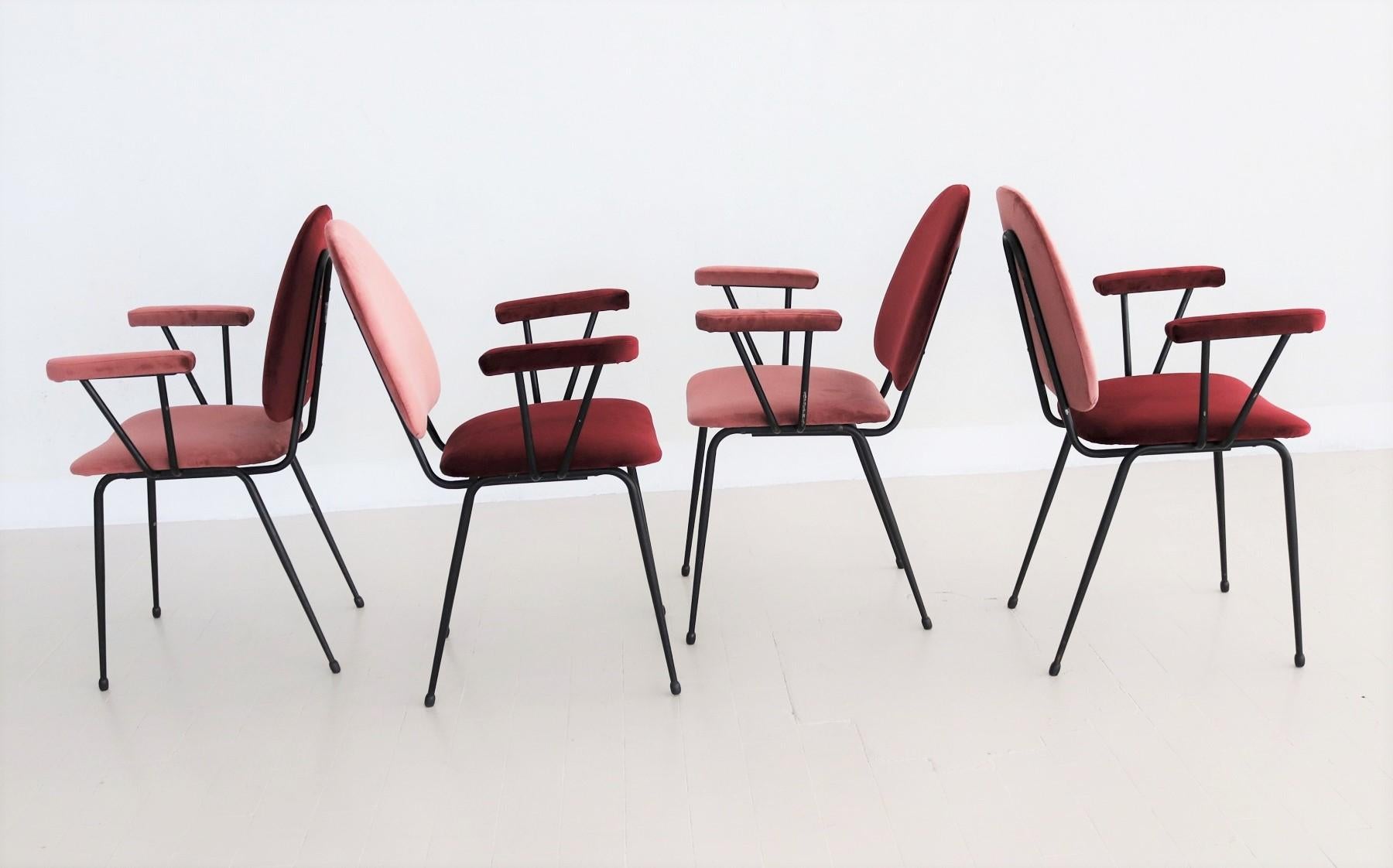 Italian Mid-Century Dining Room Chairs Re-Upholstered in Velvet, 1960s 5