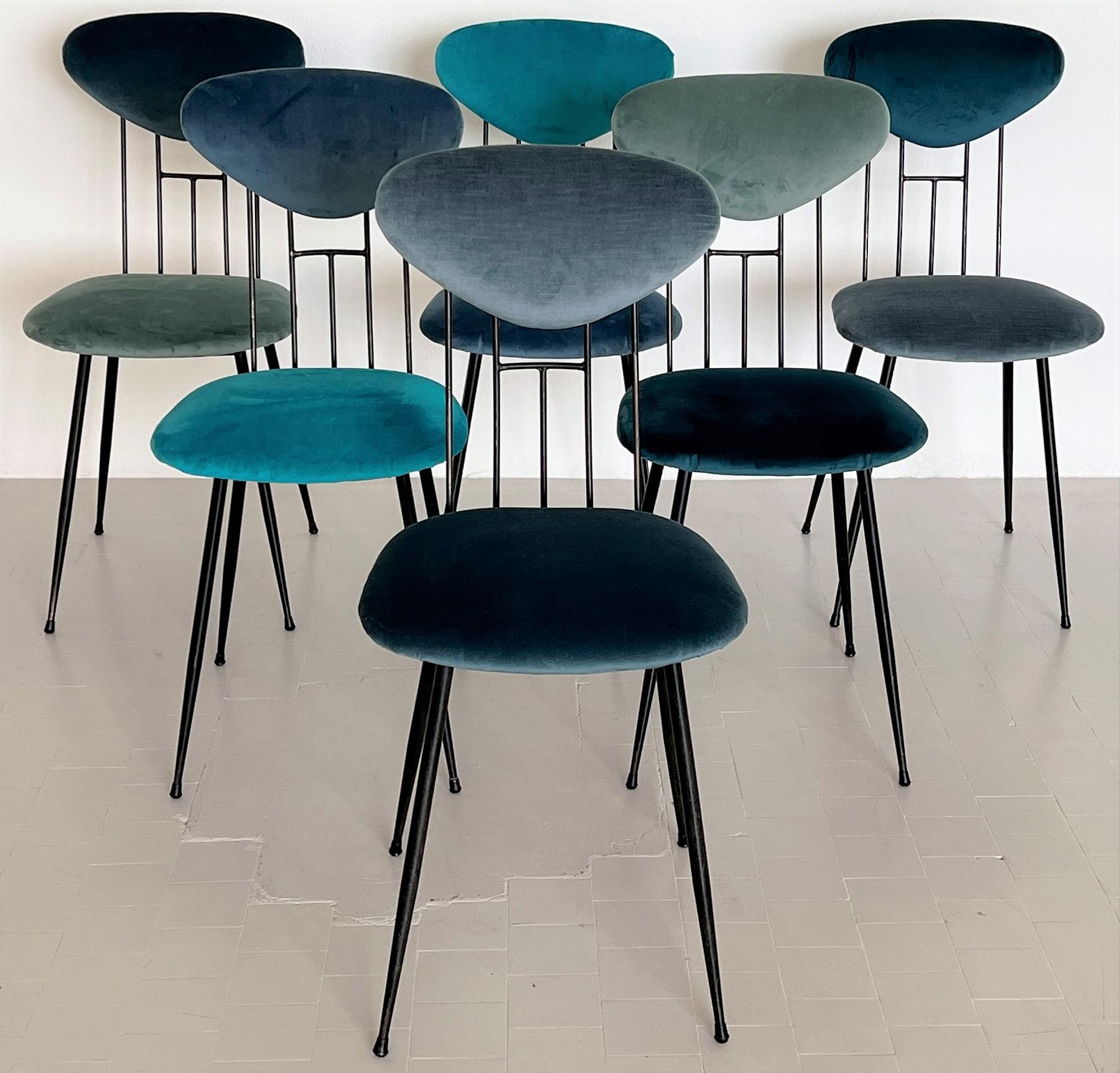 Italian Midcentury Dining Room Chairs Re-Upholstered in Velvet, 1960s For Sale 5