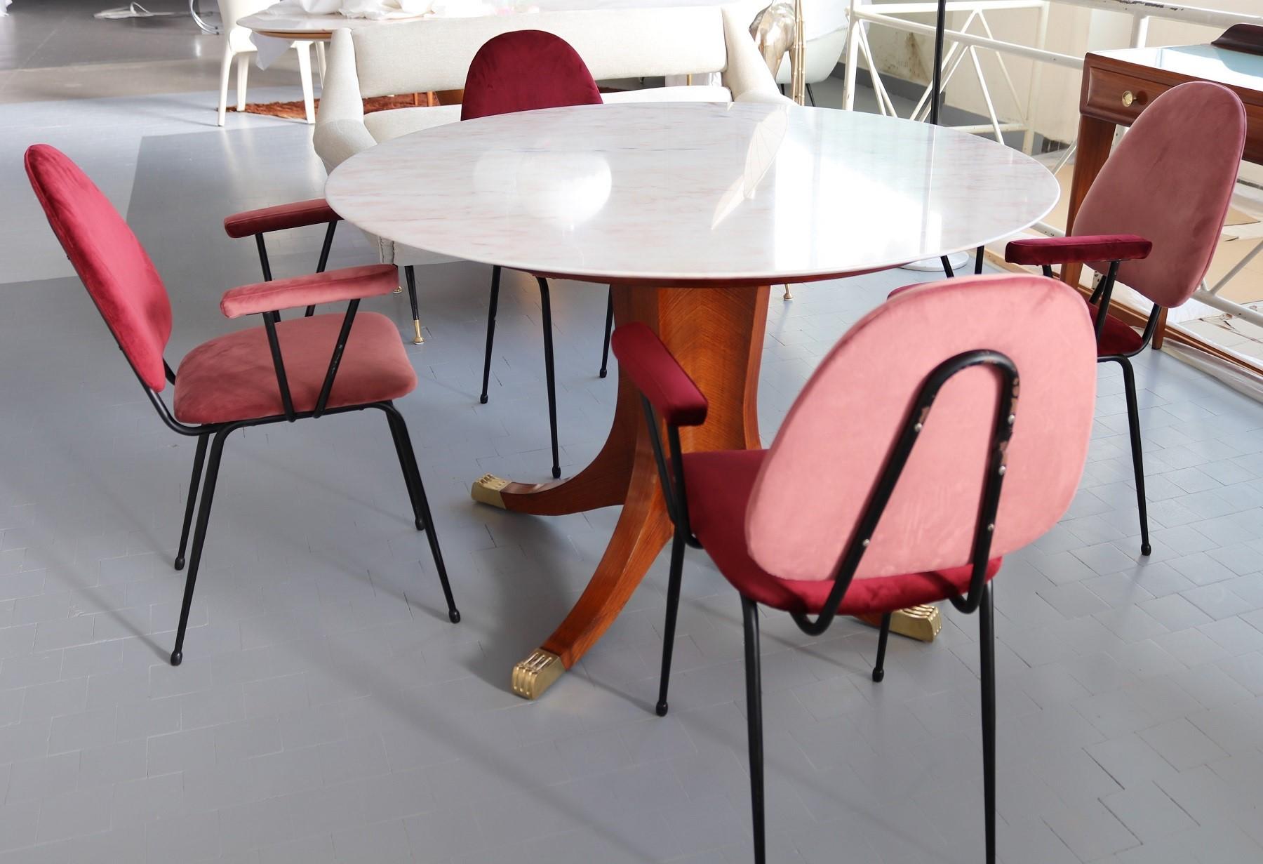 Italian Mid-Century Dining Room Chairs Re-Upholstered in Velvet, 1960s 6