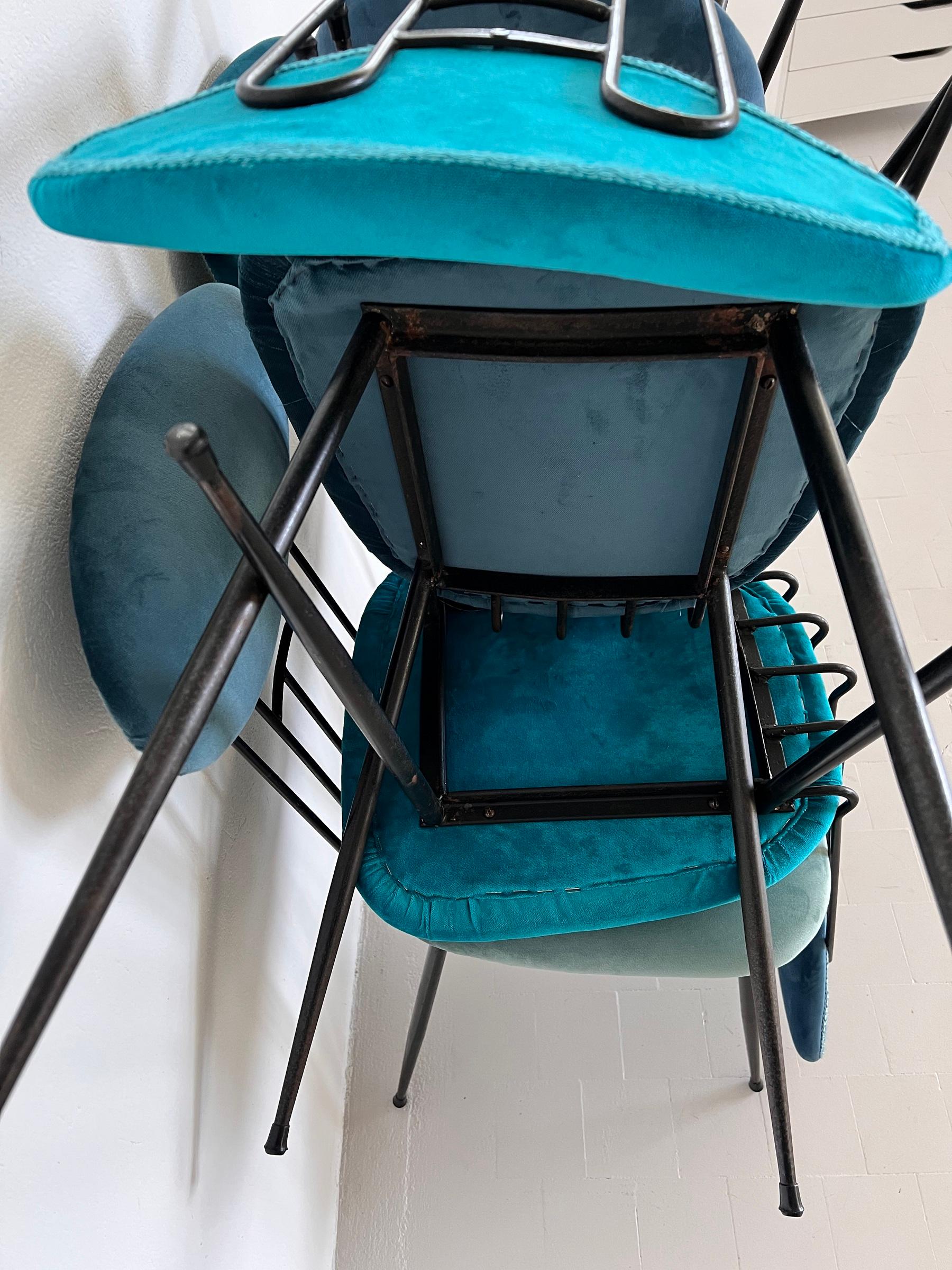 Italian Midcentury Dining Room Chairs Re-Upholstered in Velvet, 1960s For Sale 10