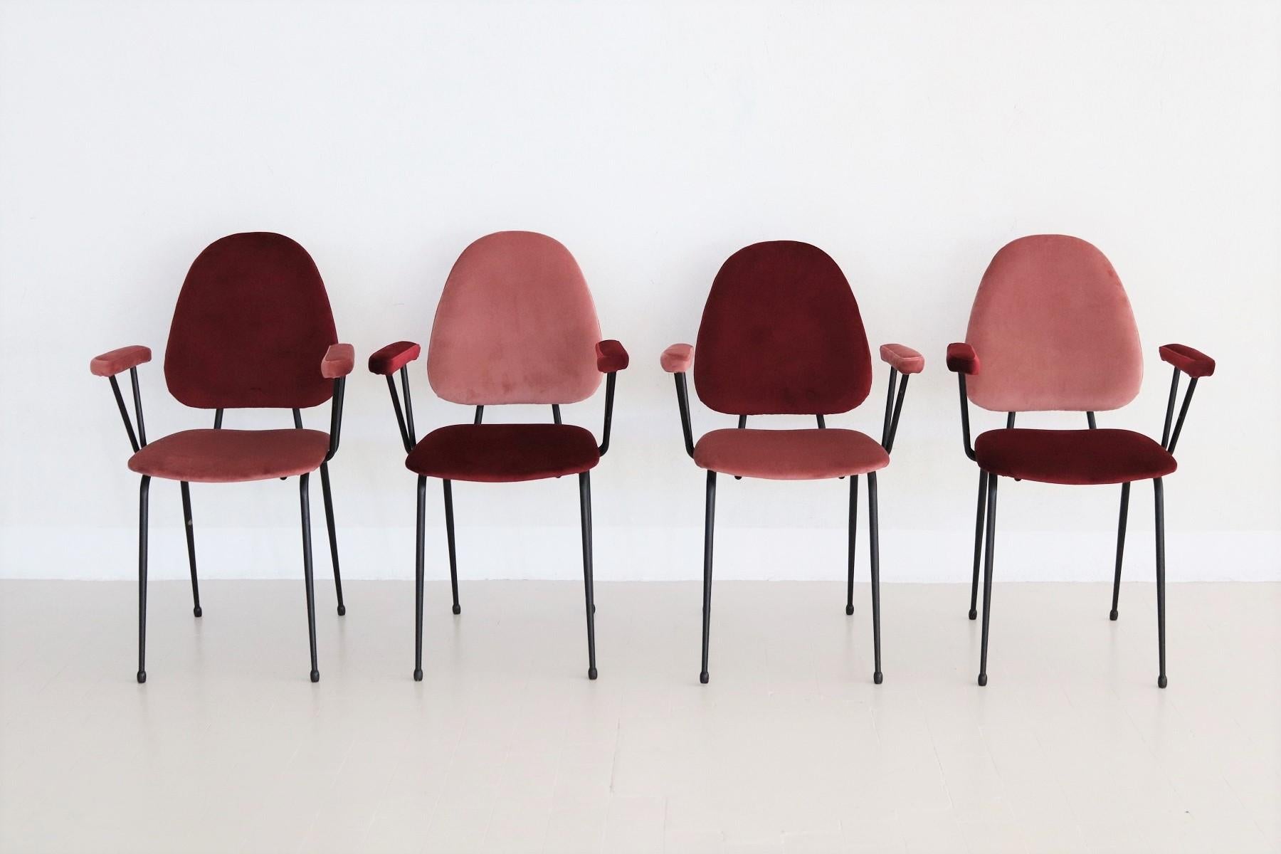 Italian Mid-Century Dining Room Chairs Re-Upholstered in Velvet, 1960s 12