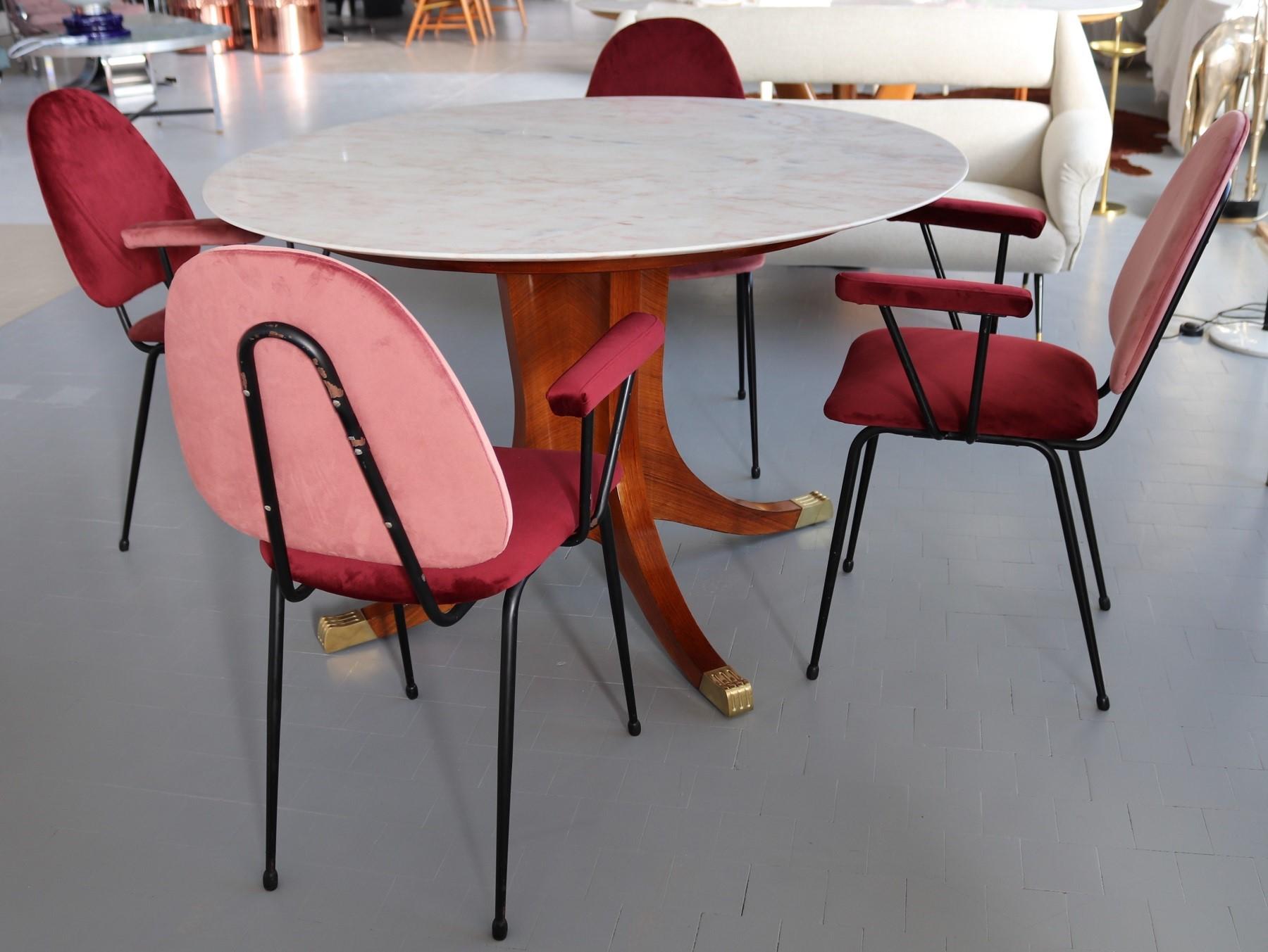 Italian Mid-Century Dining Room Chairs Re-Upholstered in Velvet, 1960s 14