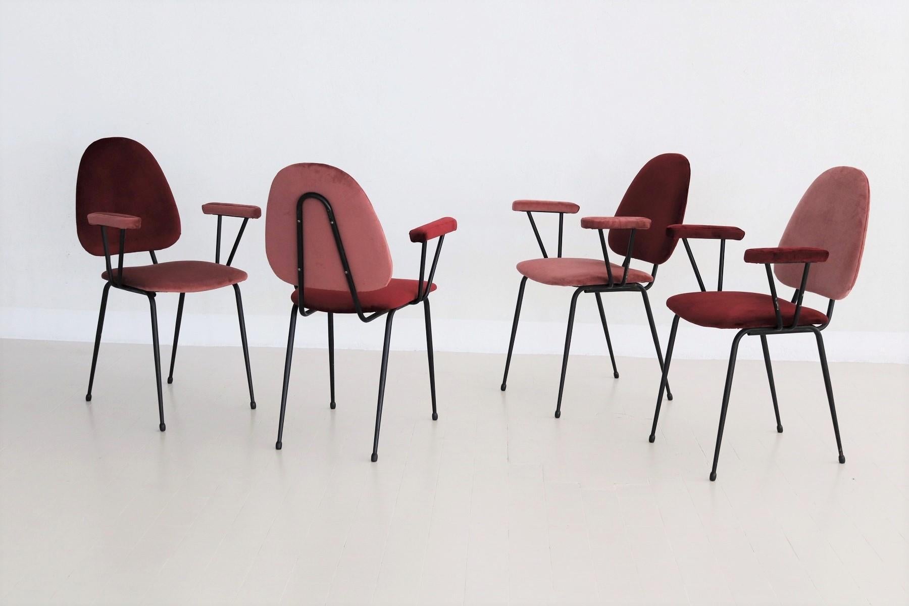 Mid-Century Modern Italian Mid-Century Dining Room Chairs Re-Upholstered in Velvet, 1960s