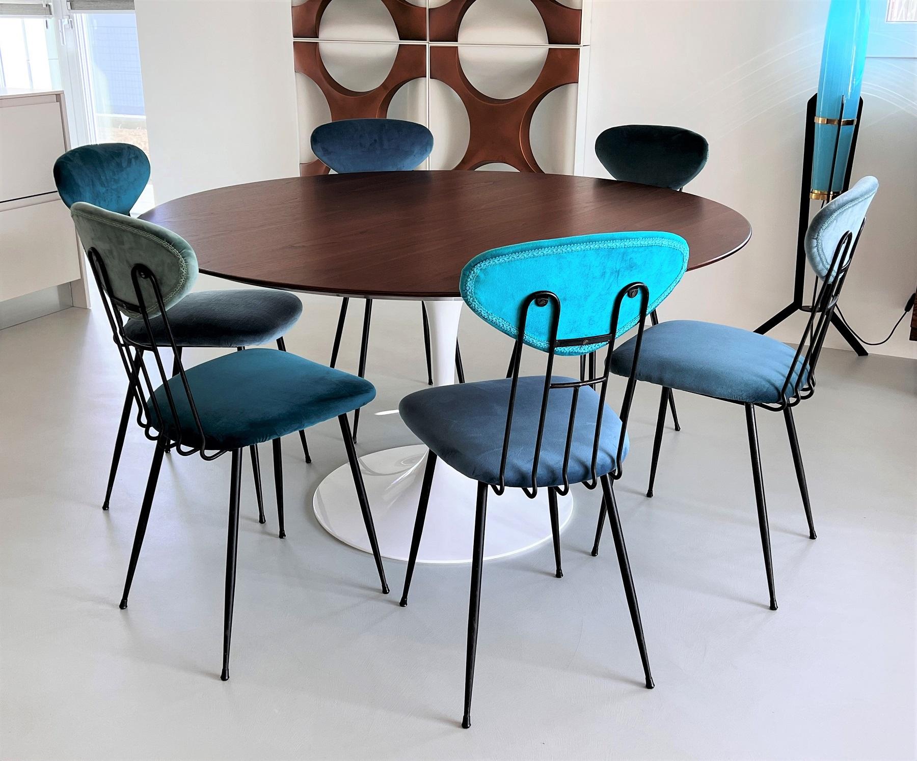 Mid-Century Modern Italian Midcentury Dining Room Chairs Re-Upholstered in Velvet, 1960s For Sale