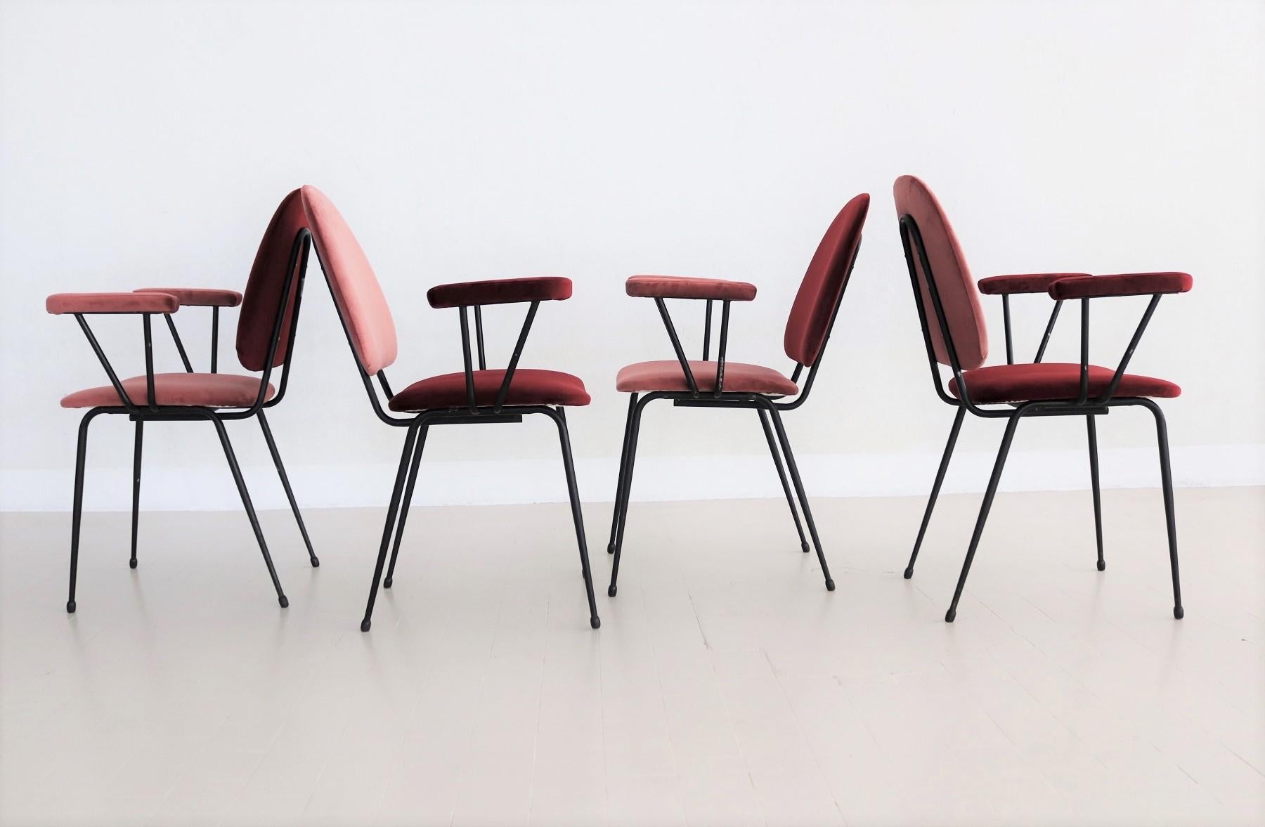 20th Century Italian Mid-Century Dining Room Chairs Re-Upholstered in Velvet, 1960s