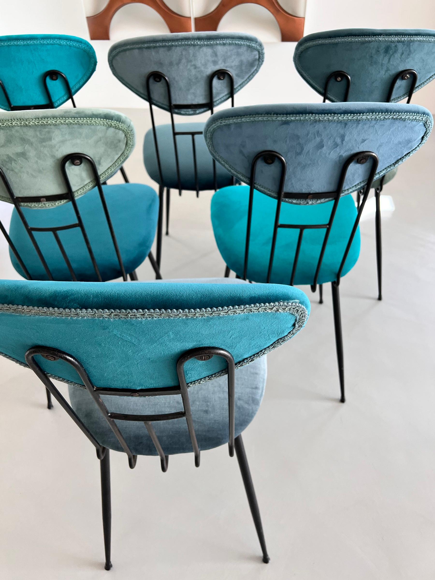 Metal Italian Midcentury Dining Room Chairs Re-Upholstered in Velvet, 1960s For Sale