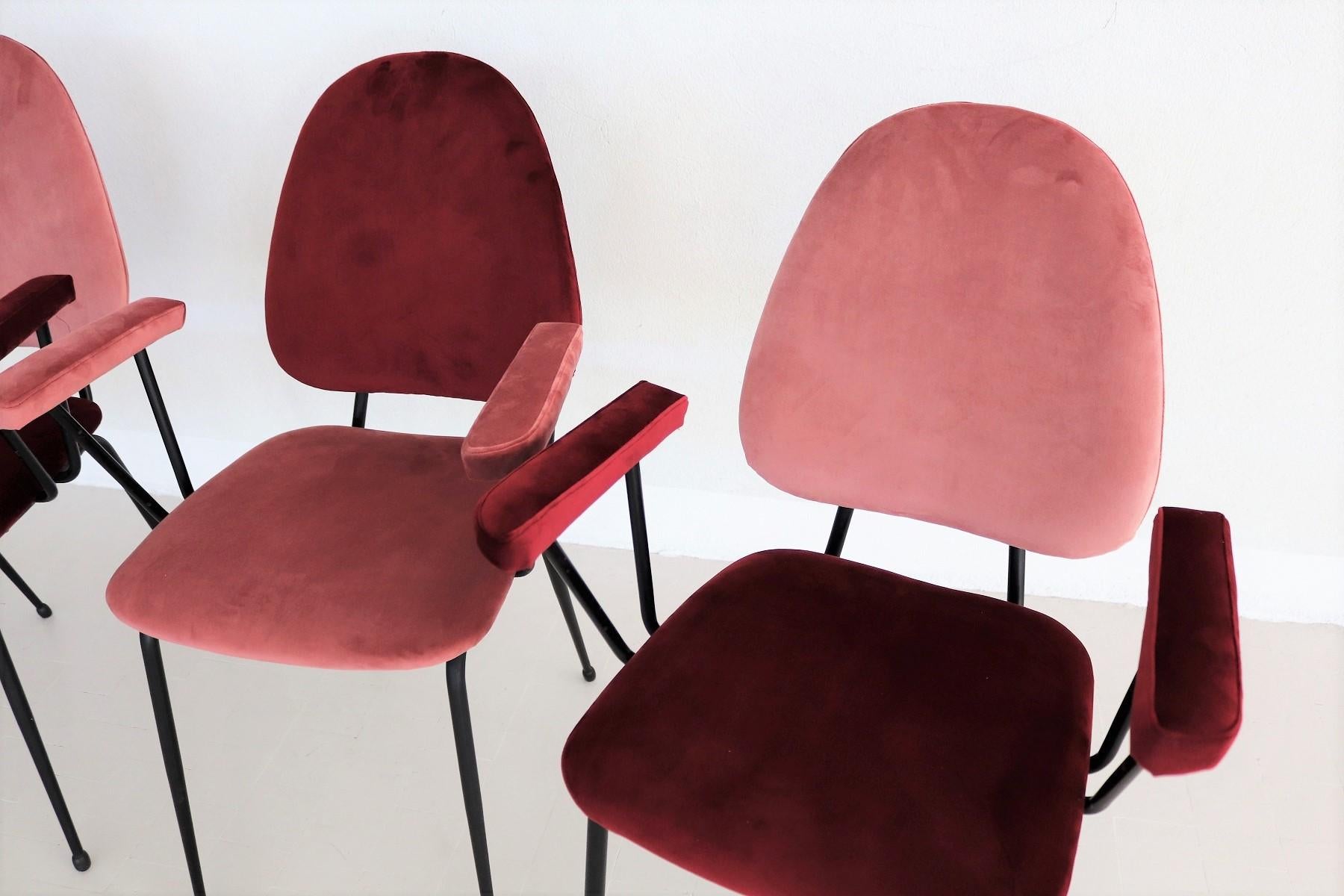 Italian Mid-Century Dining Room Chairs Re-Upholstered in Velvet, 1960s 2