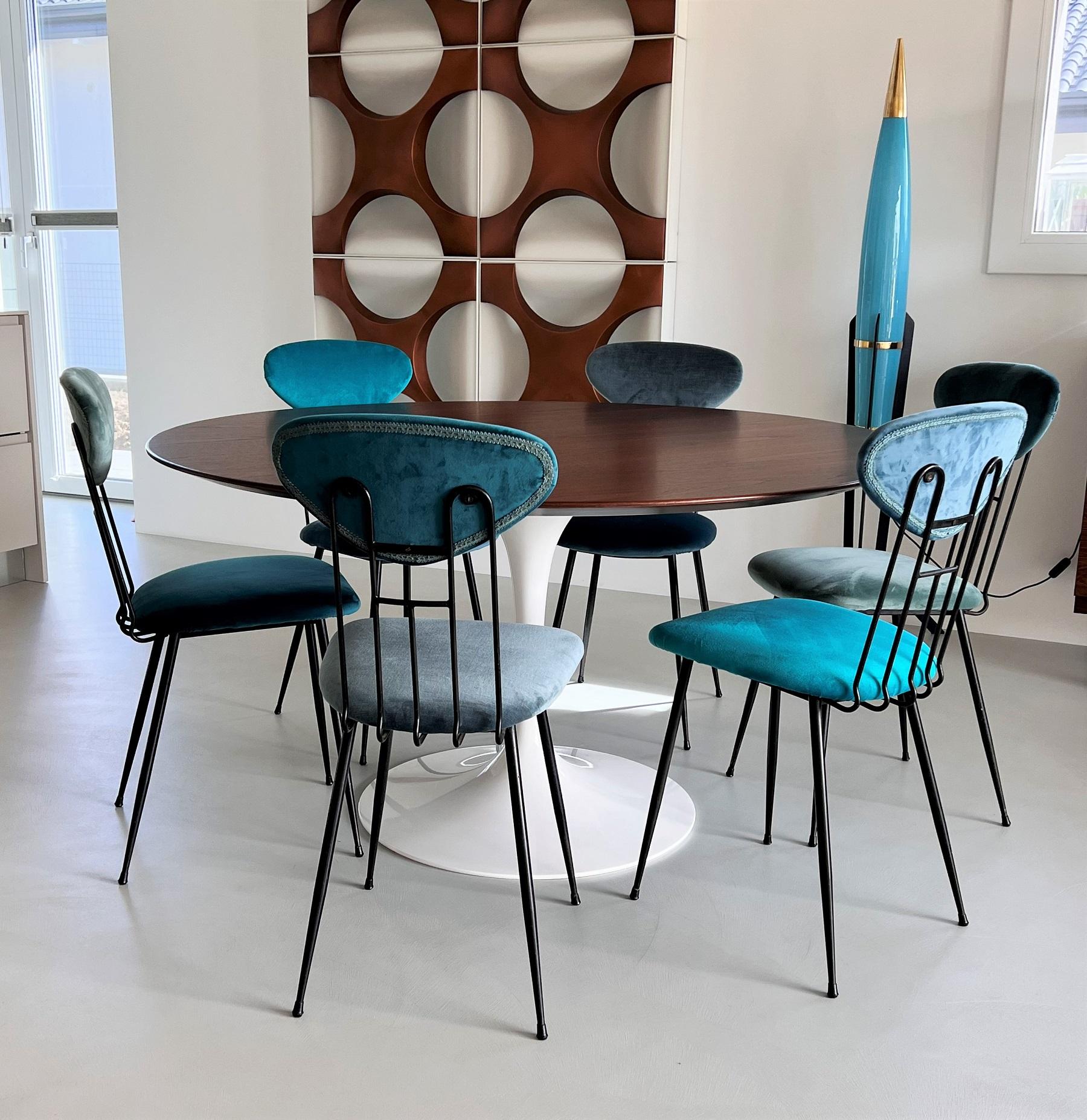 Italian Midcentury Dining Room Chairs Re-Upholstered in Velvet, 1960s For Sale 3