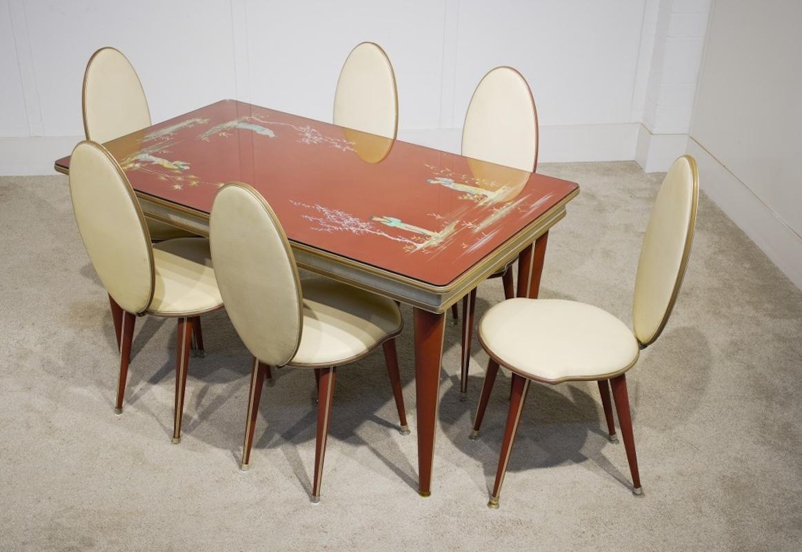Italian Mid Century Dining Table and Chairs by Umberto Mascagni Chinoiserie Harr 3