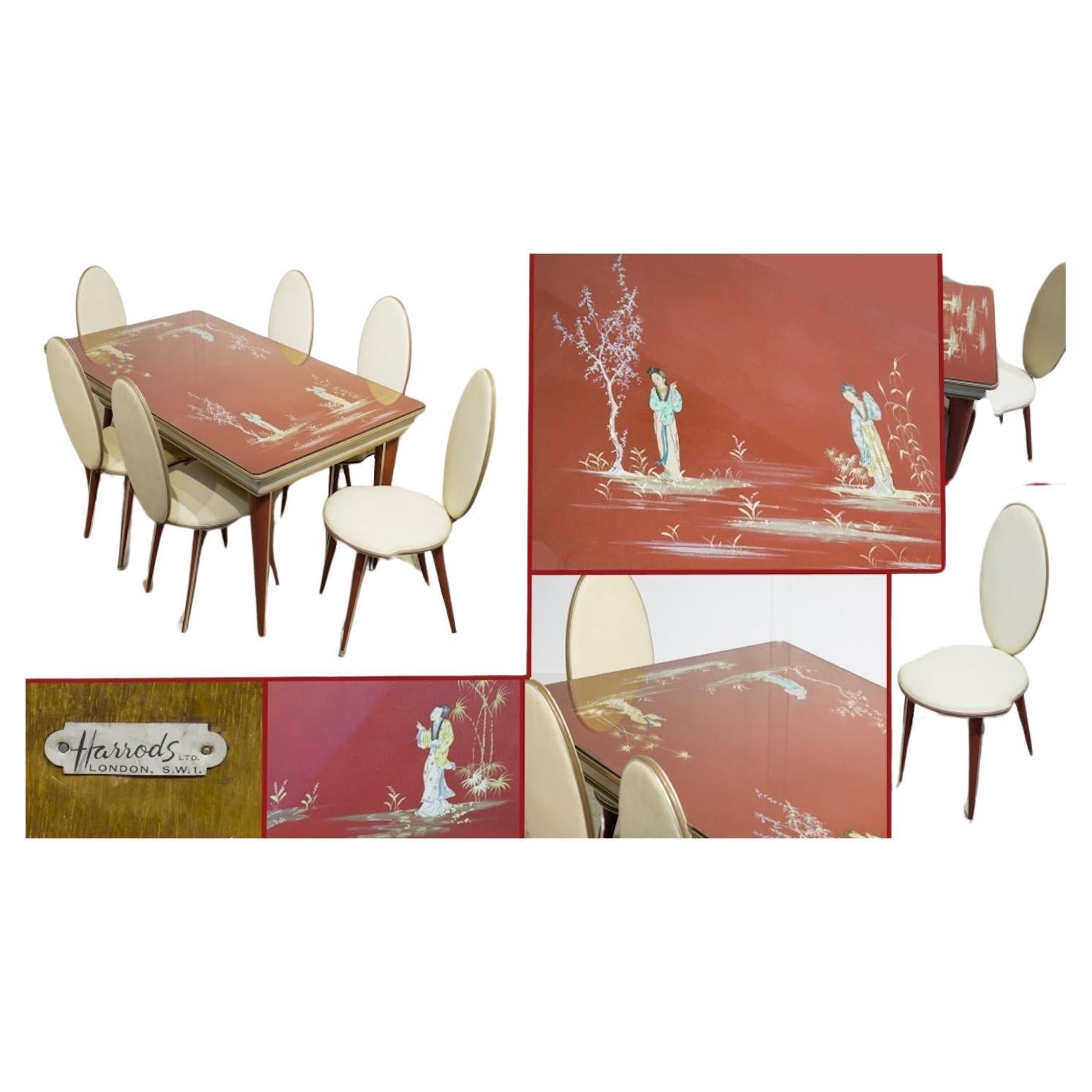 Italian Mid Century Dining Table and Chairs by Umberto Mascagni Chinoiserie Harr