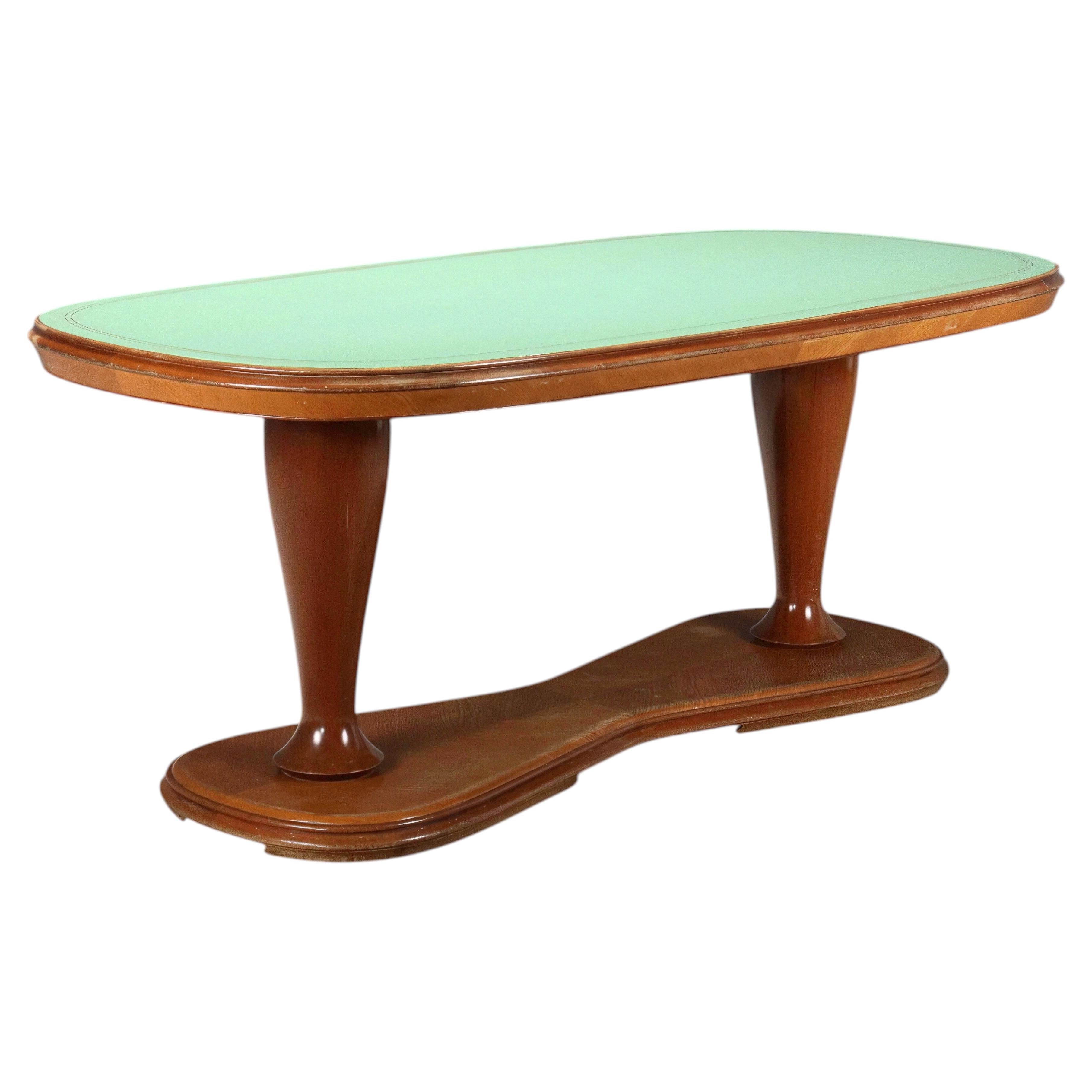 Italian Mid-Century Dining Table, Cherry and Green Glass Top, 1950s For Sale