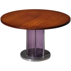 Italian Mid-Century Dining Table in Bright Purple Plexiglass, Aluminum and Wood