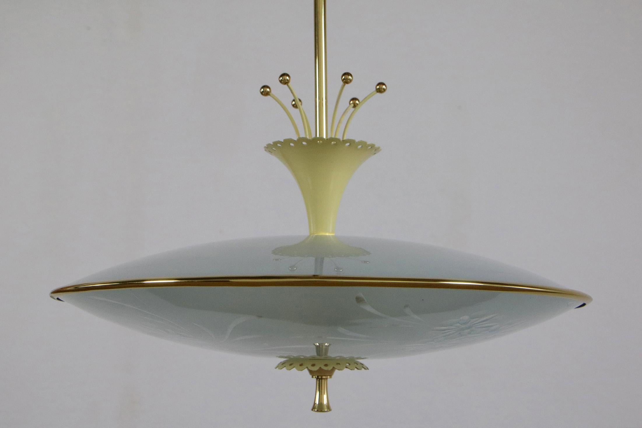 Italian Mid-Century Disk Chandelier by Pietro Chiesa, Fontana Arte, 1950s In Good Condition In Traversetolo, IT