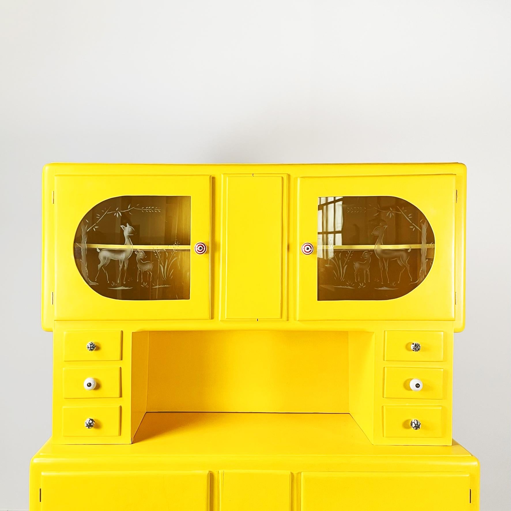 Italian Mid-Century Double Body Chest of Drawers in Bright Yellow Wood, 1960s In Good Condition In MIlano, IT