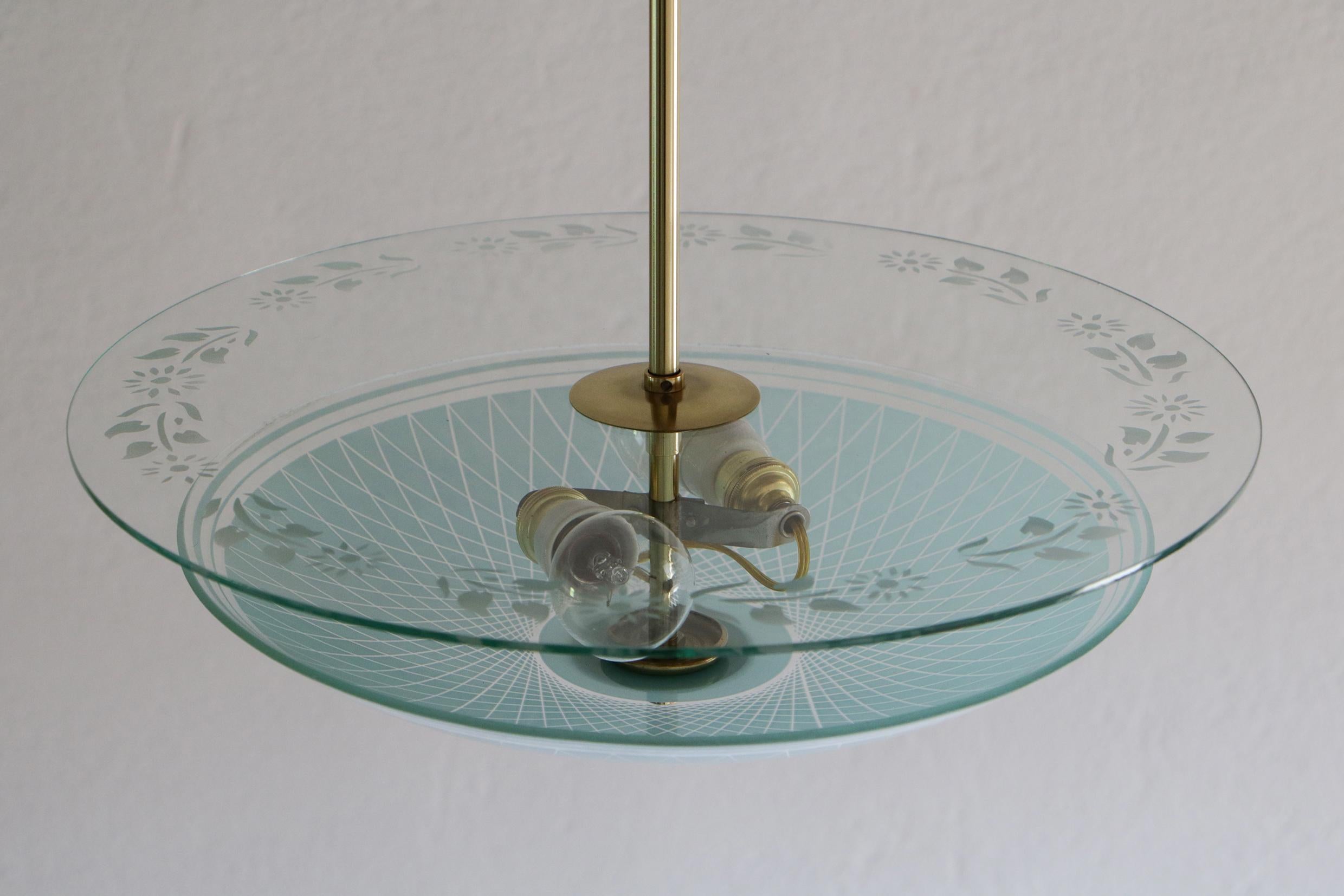 Italian Mid-Century Double Disc Pendant Lamp in Turquoise Color, 1950s In Good Condition For Sale In Traversetolo, IT