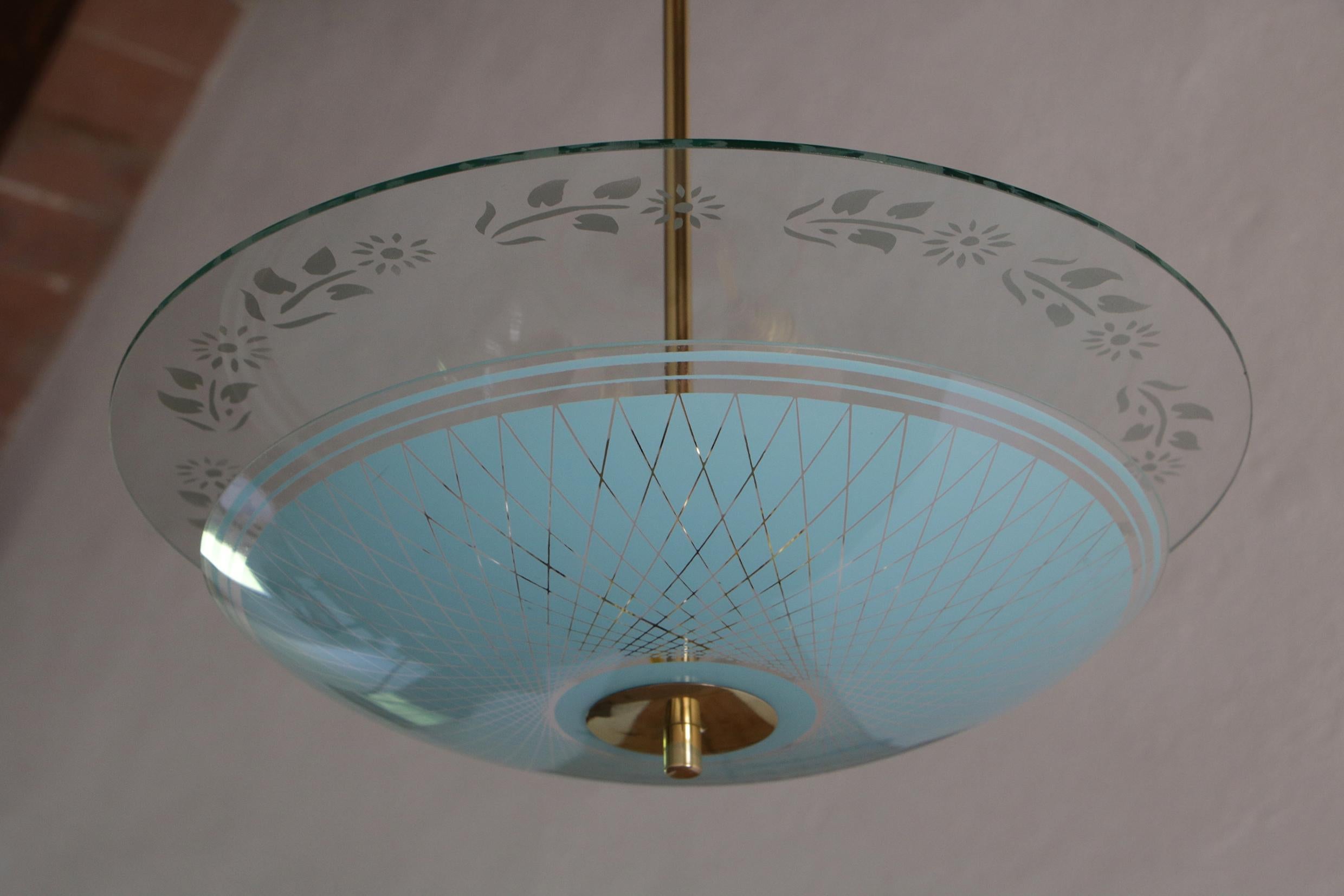 Italian Mid-Century Double Disc Pendant Lamp in Turquoise Color, 1950s For Sale