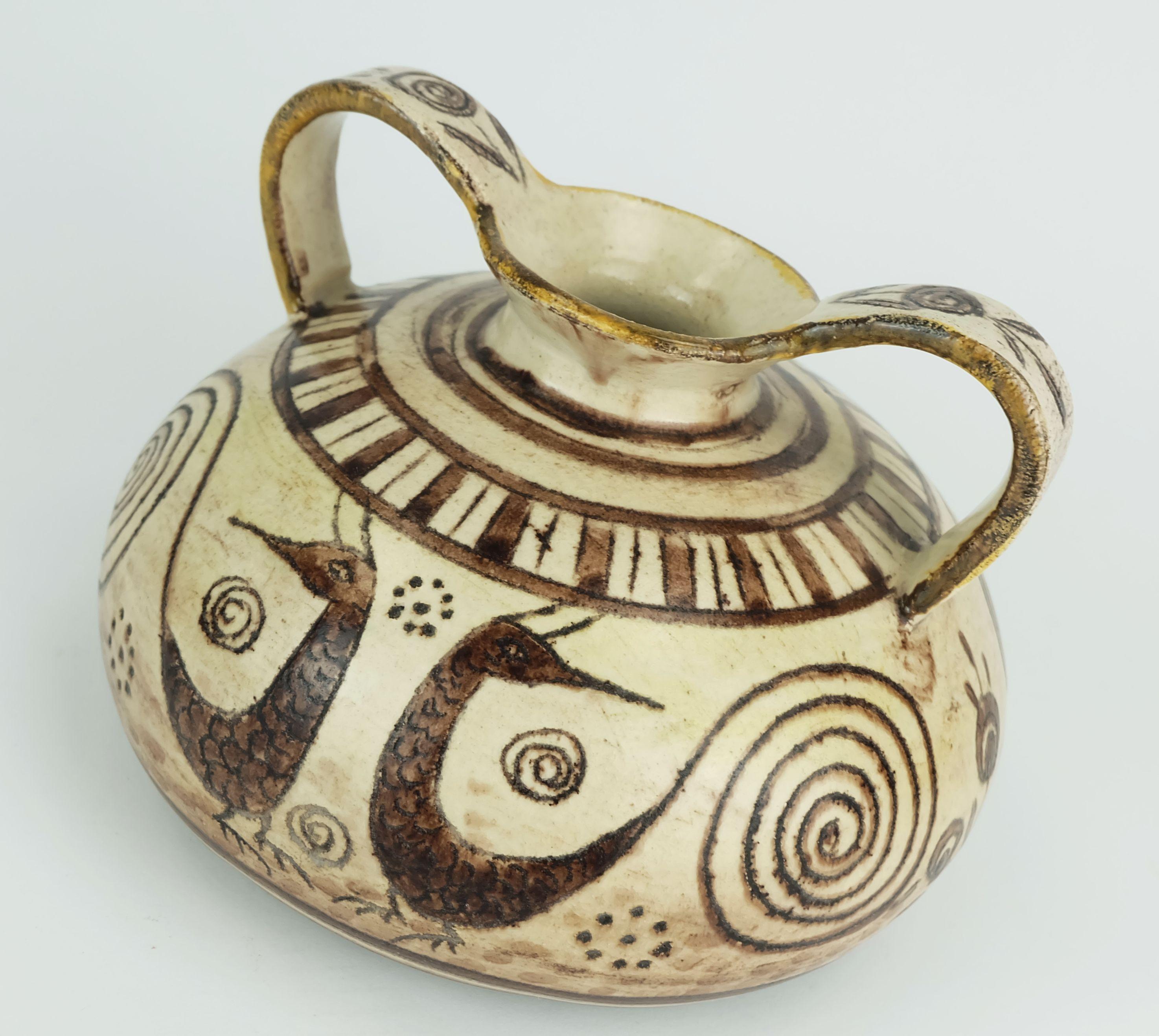 Vaso in ceramica a doppio manico della metà del secolo scorso firmato Vitali e realizzato a mano negli anni '70 In condizioni buone in vendita a Mannheim, DE