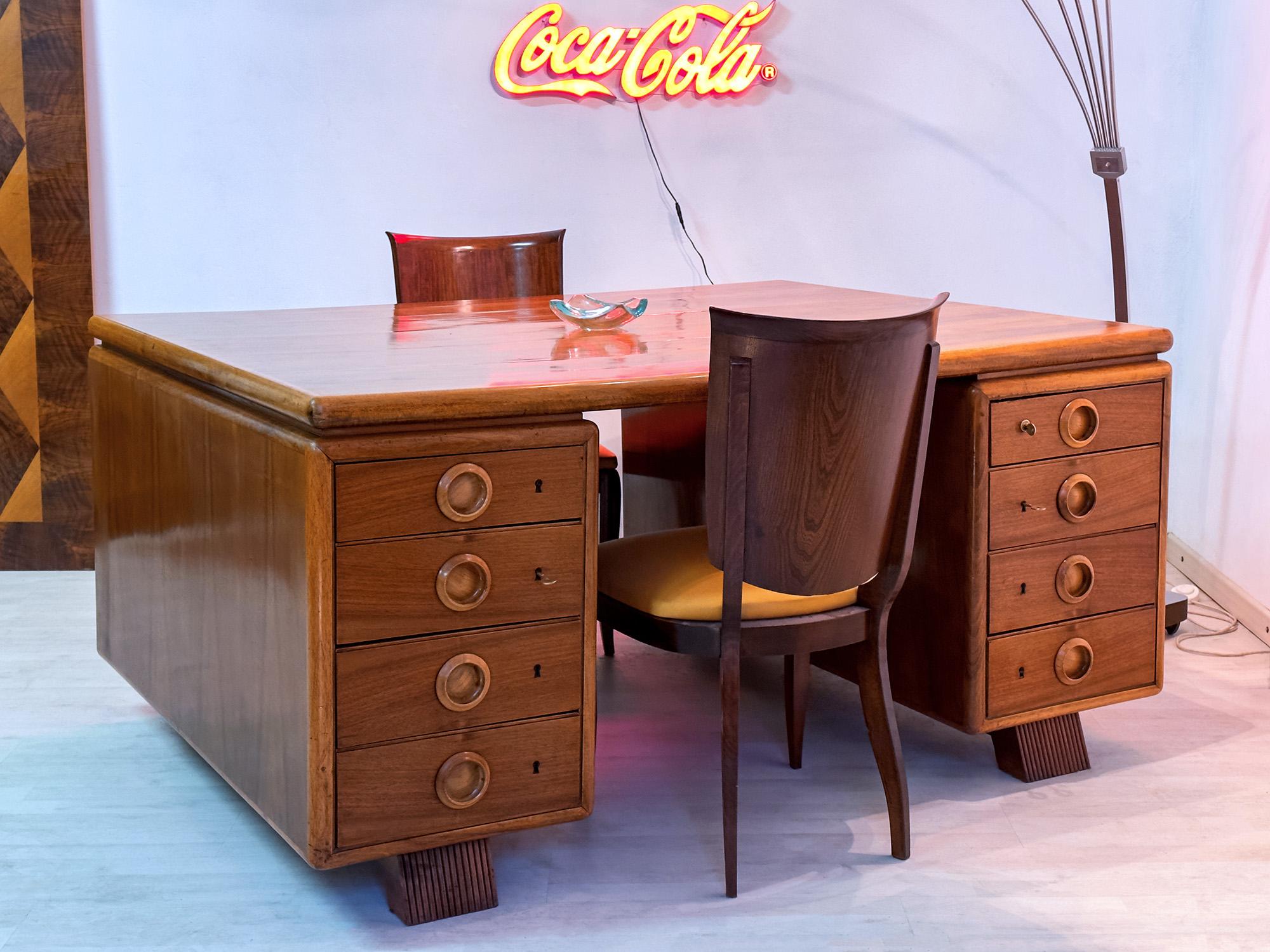 Wood Italian Mid-Century Double-Sided Desk by Paolo Buffa, 1950s For Sale